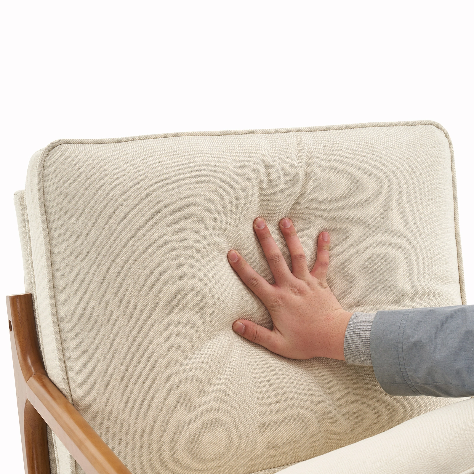Oak Armrest Oak Upholstered Single Lounge Chair Indoor Lounge Chair Off-White view 12
