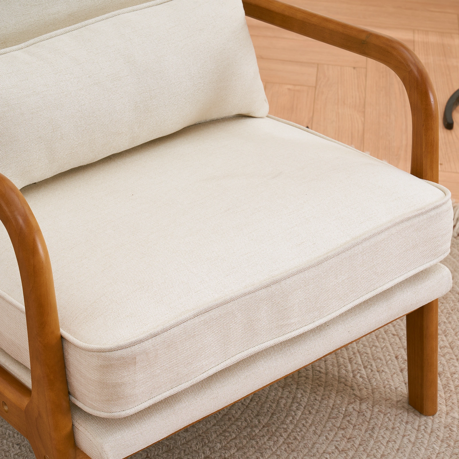 Oak Armrest Oak Upholstered Single Lounge Chair Indoor Lounge Chair Off-White view 26