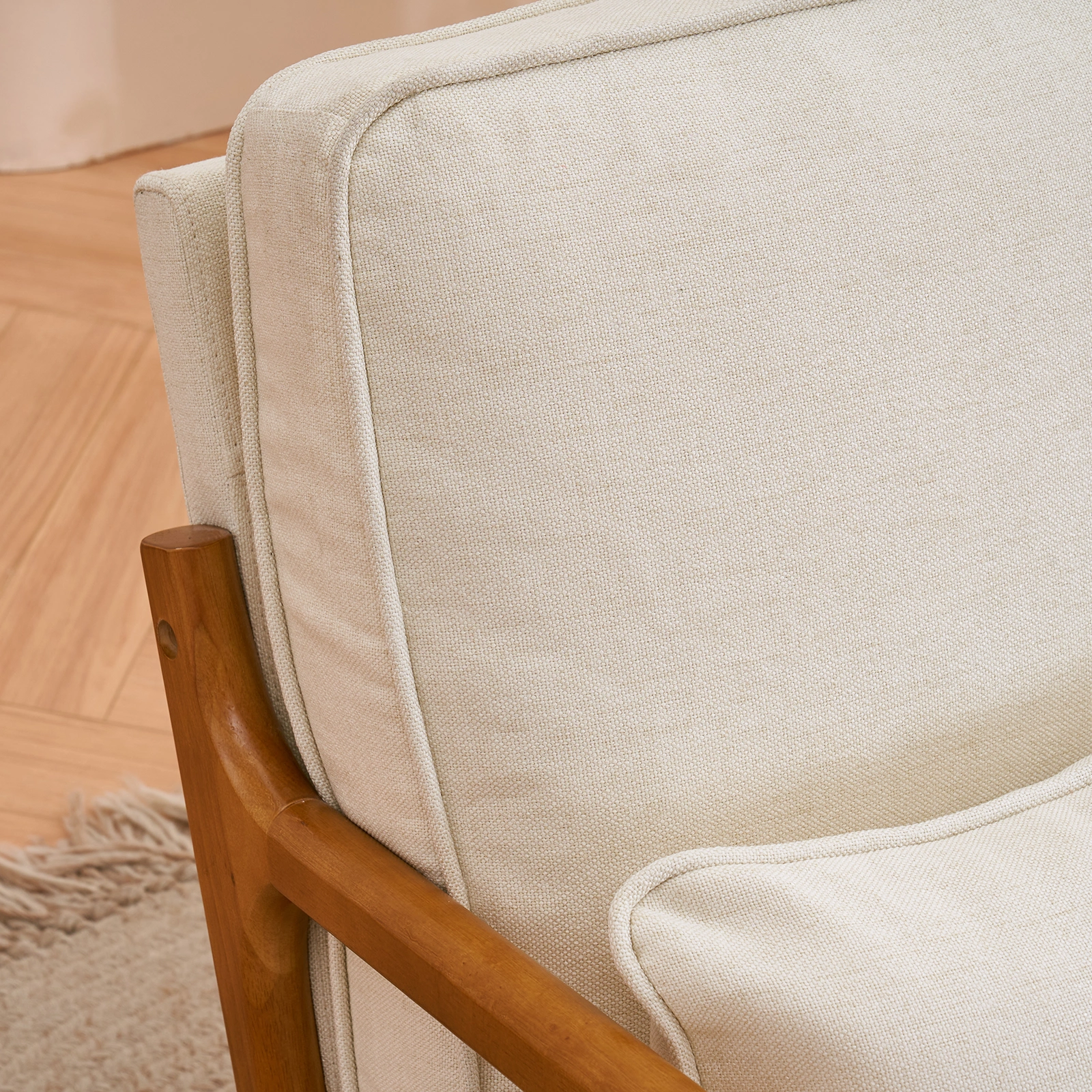 Oak Armrest Oak Upholstered Single Lounge Chair Indoor Lounge Chair Off-White view 30