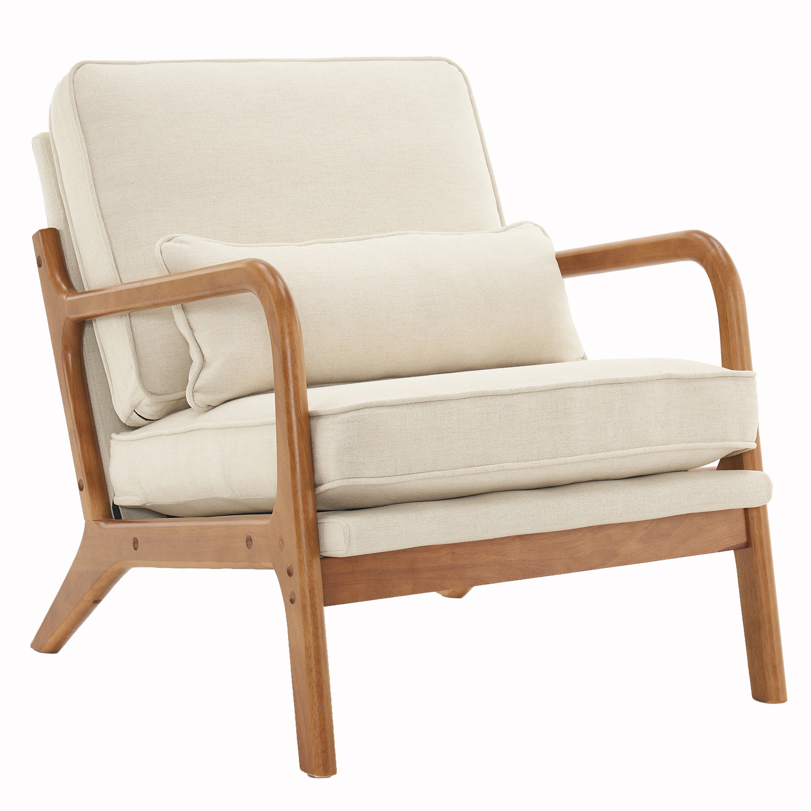 Oak Armrest Oak Upholstered Single Lounge Chair Indoor Lounge Chair Off-White view 6