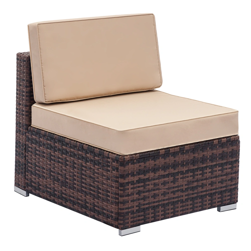 Woven Rattan Sofa Set - 7-Piece Patio Furniture with 2 Corner Sofas, 4 Single Sofas, Coffee Table, Brown Gradient Cushions