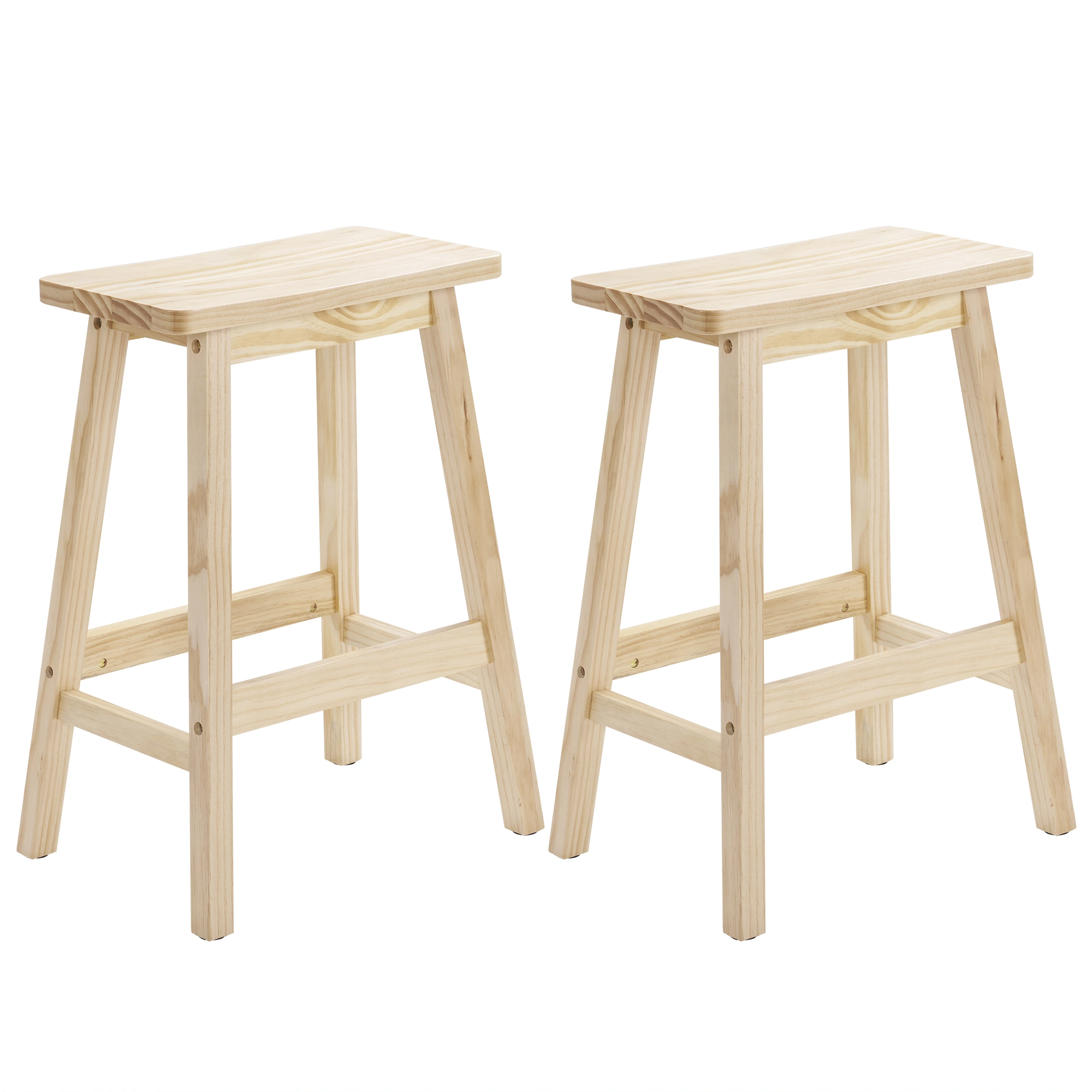 Set of 2 Saddle Seat Counter Stools, 24 Inch Wood Bar Stools for Dining Room Kitchen Pub Chair, Wood Color