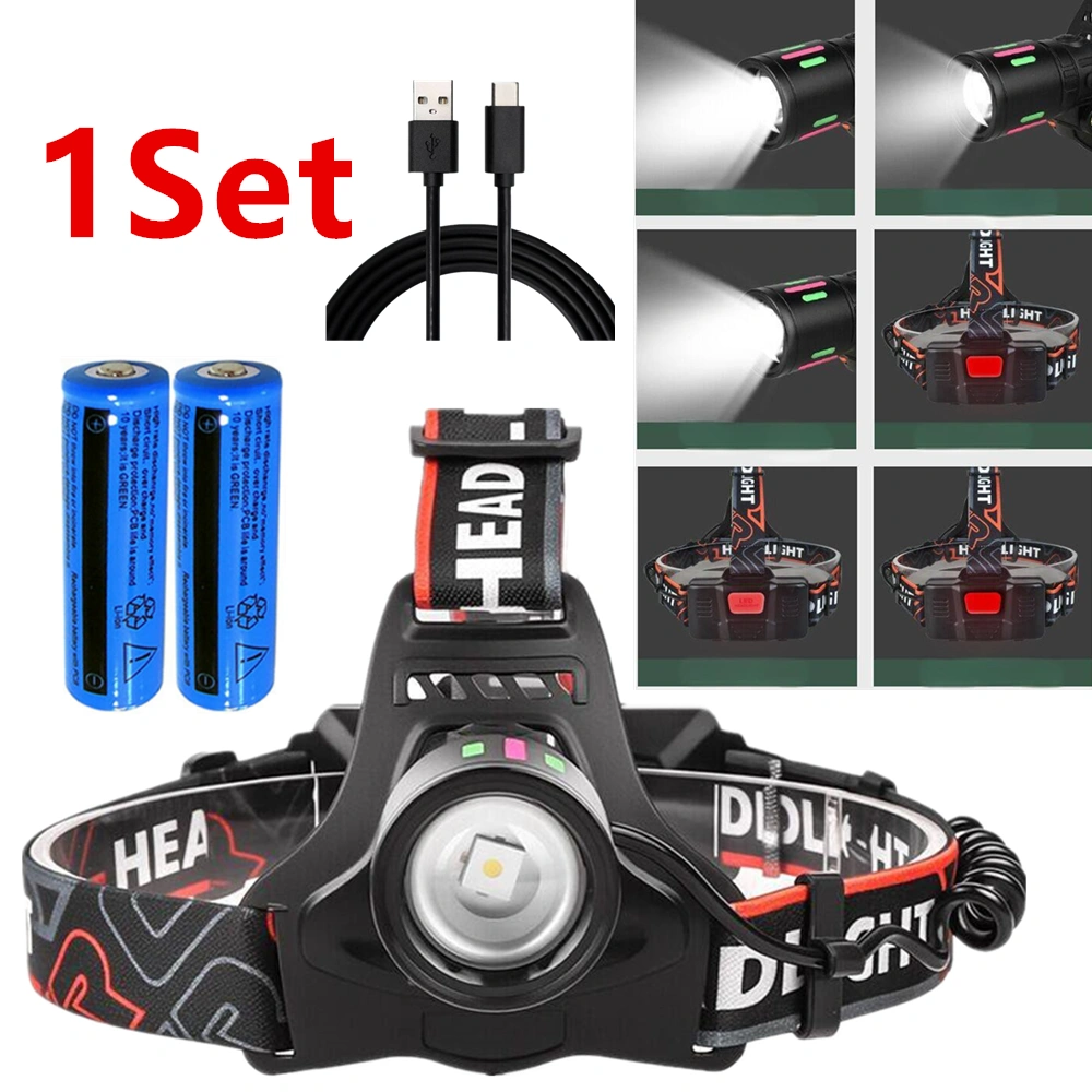 USB Rechargeable LED Headlamp Zoomable 3-Mode Camping Hiking Head Lamp Worklight