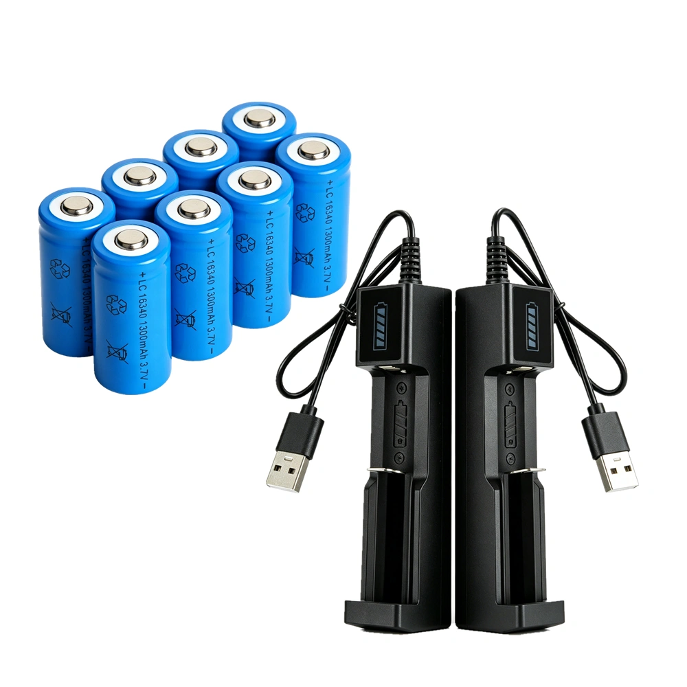 8x 16340 3.7V Li-ion Rechargeable Battery Pack + 2x USB Charger, 3.7 Volt Lithium Ion Cells view 5