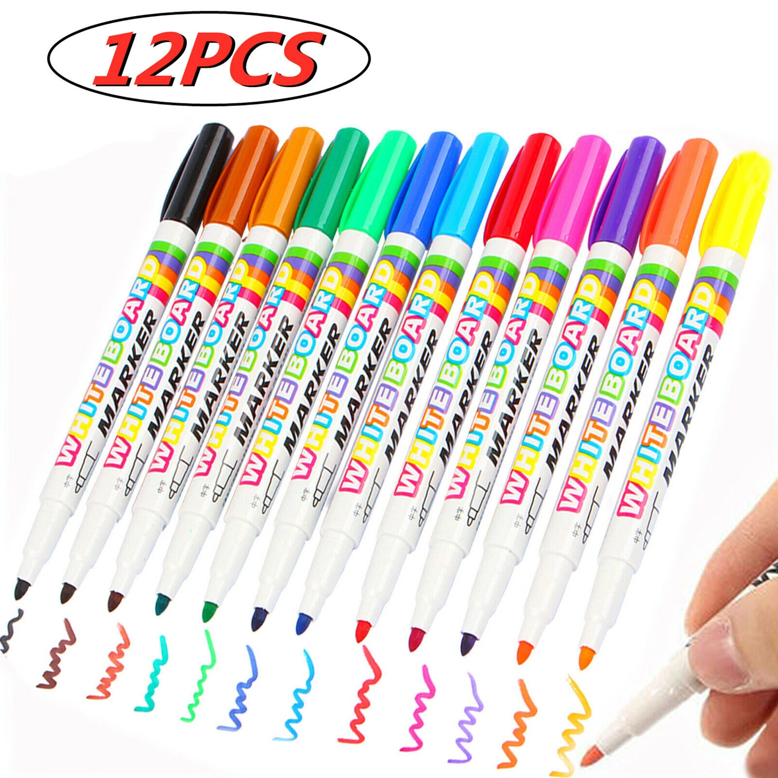 12 Colour White Board Marker Pens Pen Dry Eraser Easy Wipe Whiteboard Easy Dry