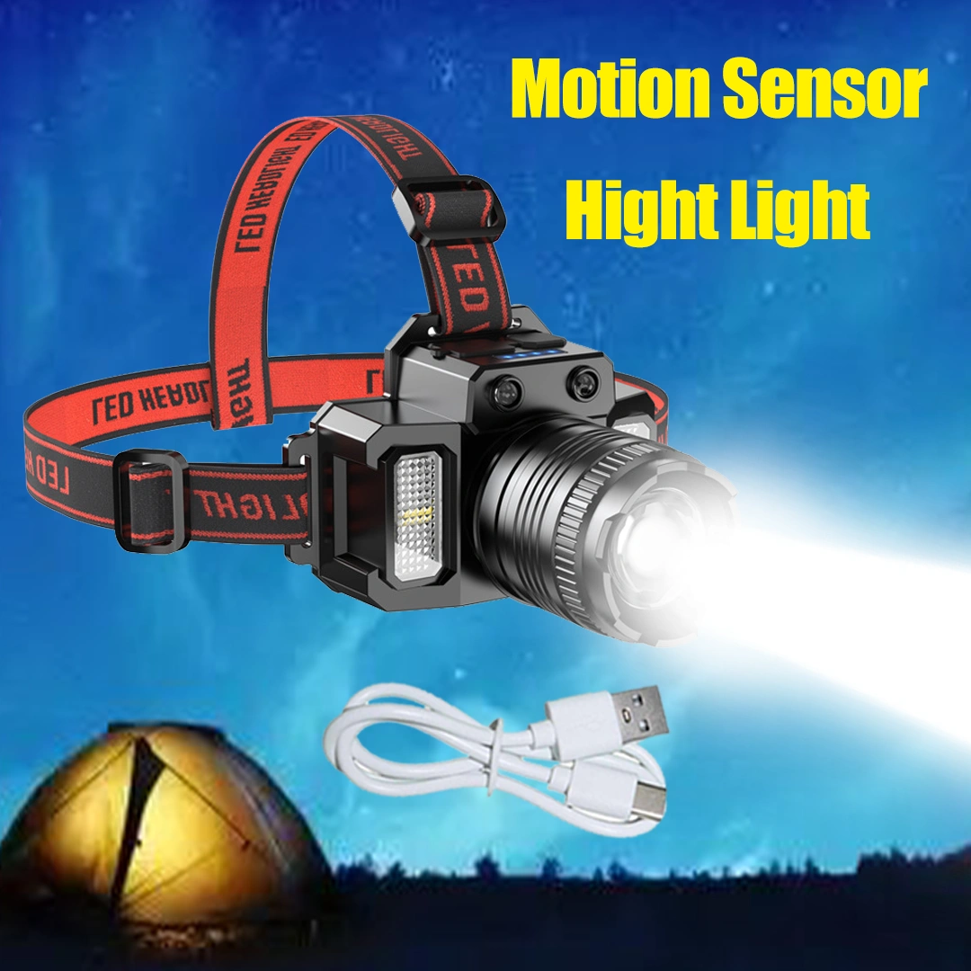 USB Rechargeable LED Headlamp 5 Modes Motion Sensor Camping Hiking Headlight USB Charging