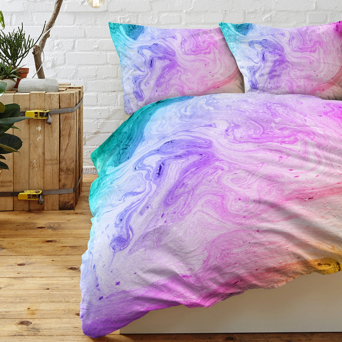 Girly Duvet Cover Set 3 Pcs Rainbow Glitter Ombre Unicorn Bedding Pink Purple Blue Green Pastel Single with 2 Pillow Shams view 3