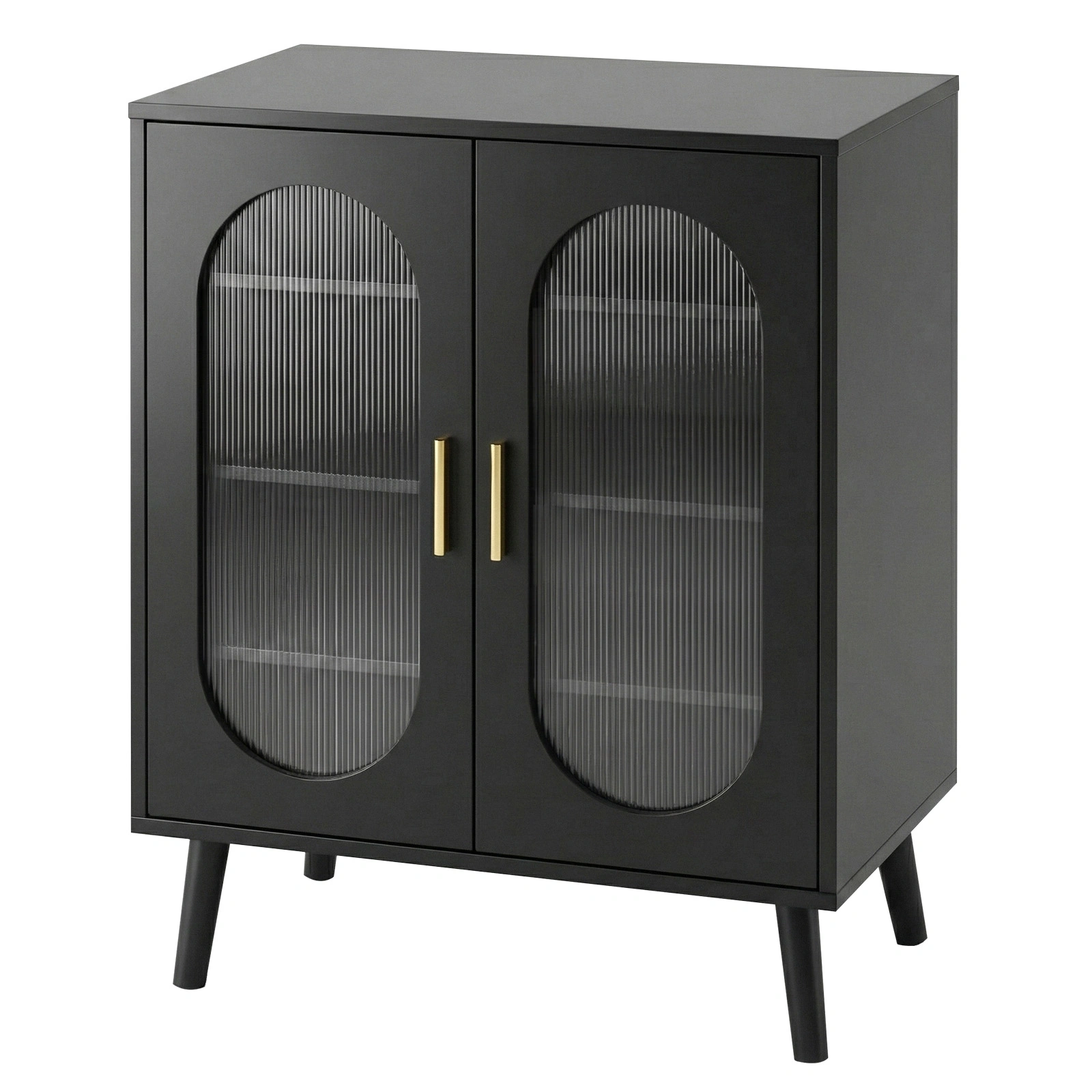 2-door shoe cabinet with high legs, internal 4-tier shelving, USB LED light strip, and 24-key adjustable lighting. Made of particleboard and polycarbonate. Dimensions: 68*40*83.5 cm. Color: Black view 11
