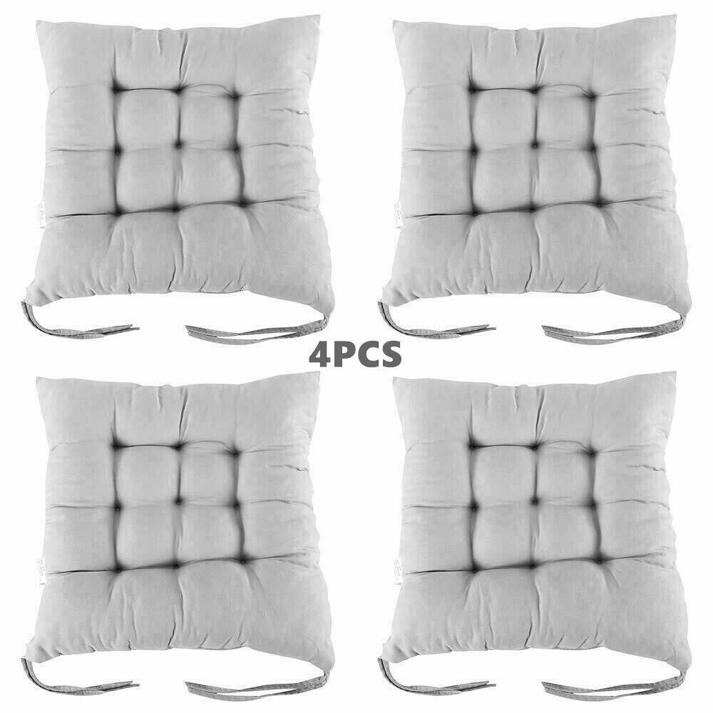 4 Pack Seat Pad Dining Room Garden Kitchen Chair Seat Cushions Tie On Plain UK-grey