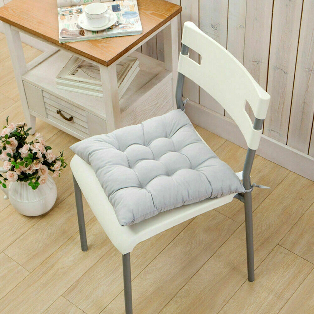 4 Pack Seat Pad Dining Room Garden Kitchen Chair Seat Cushions Tie On Plain UK-grey view 5