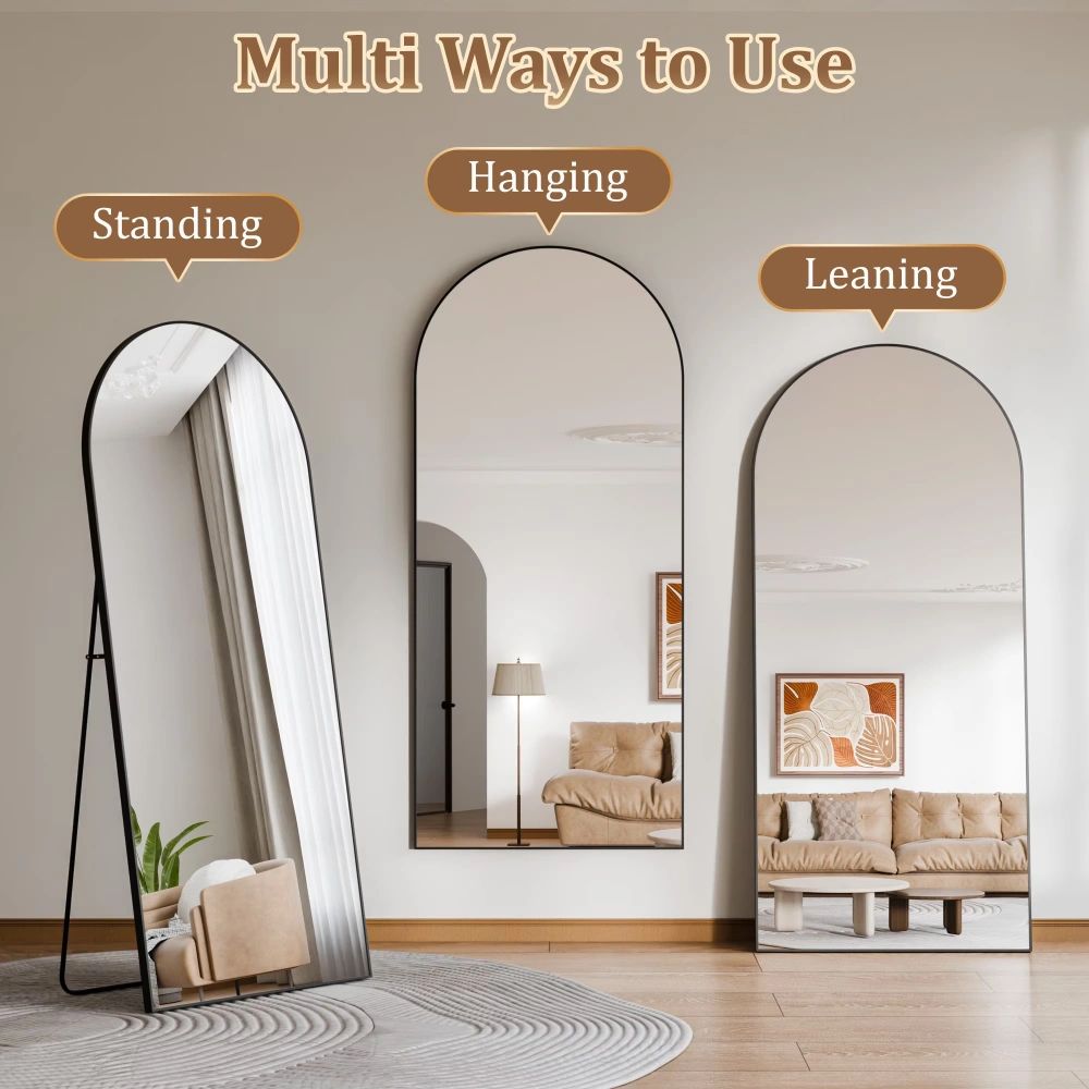71x30 Arch Top Full Length Floor Mirror, Oversized Metal Frame Standing Mirror, Freestanding Wall Mirror for Bedroom Living Room, Black view 3
