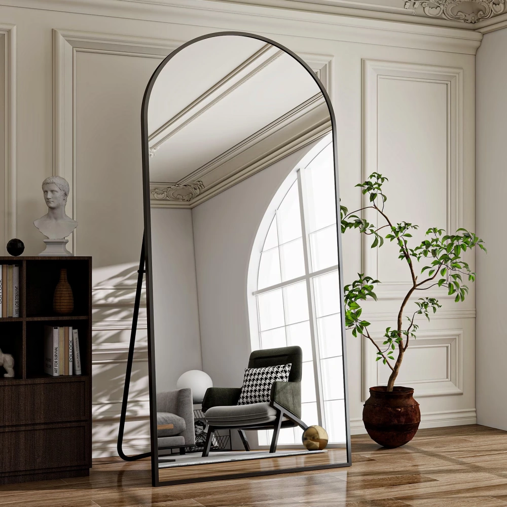 71x30 Arch Top Full Length Floor Mirror, Oversized Metal Frame Standing Mirror, Freestanding Wall Mirror for Bedroom Living Room, Black view 5