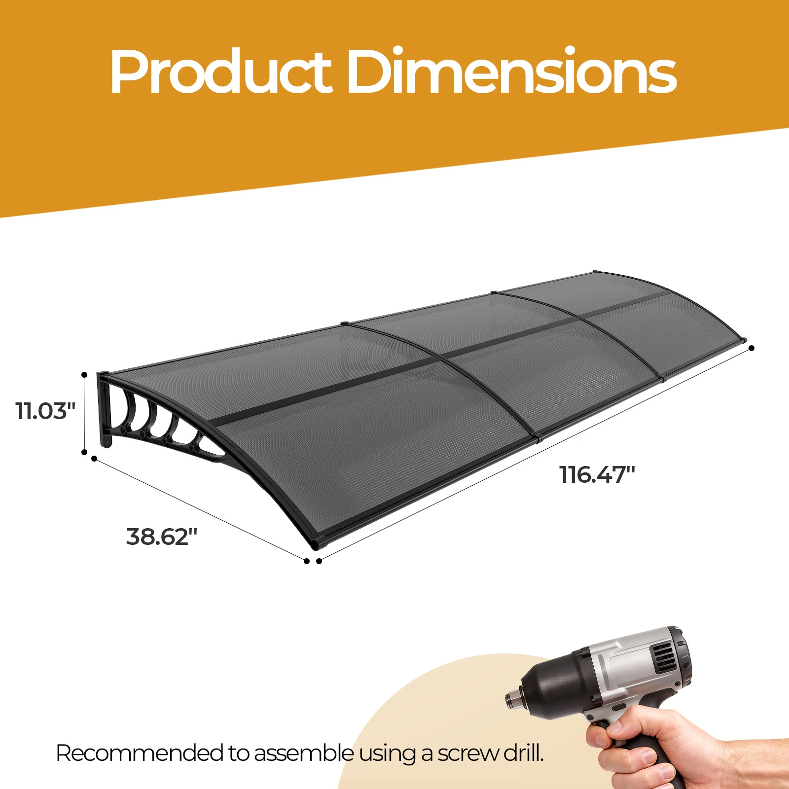 Awning for Door Entrance with Drainage Sink, 40x120 Inch Window Canopy Exterior, UV Rain Snow Protection for House Porch Patio Deck, Black Bracket & Brown Board view 10