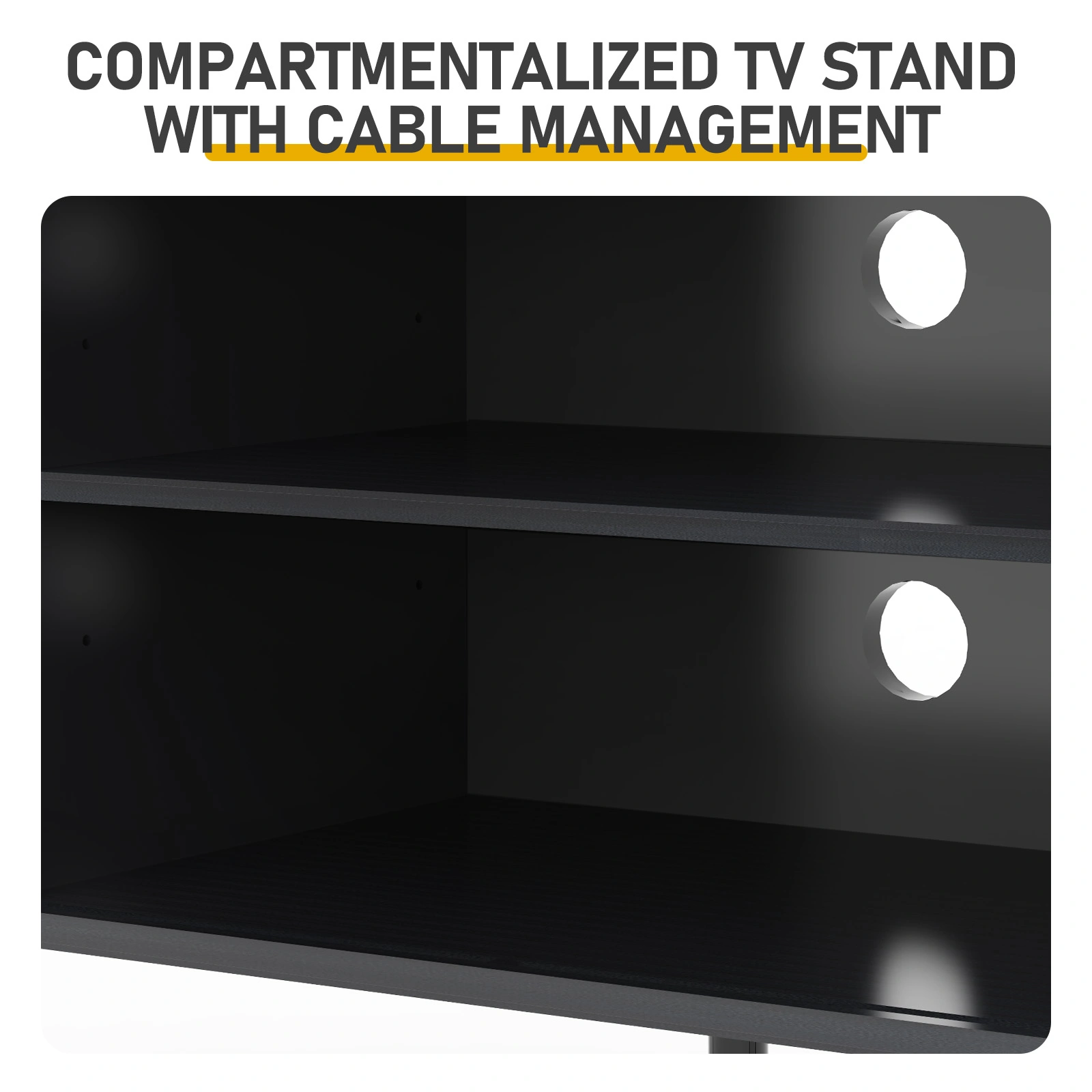 Black Embossed Particle Board TV Stand, Oval Tabletop 147×35×58cm, Entertainment Center with Slatted Sliding Doors, Modern Media Console Cabinet for Living Room view 6