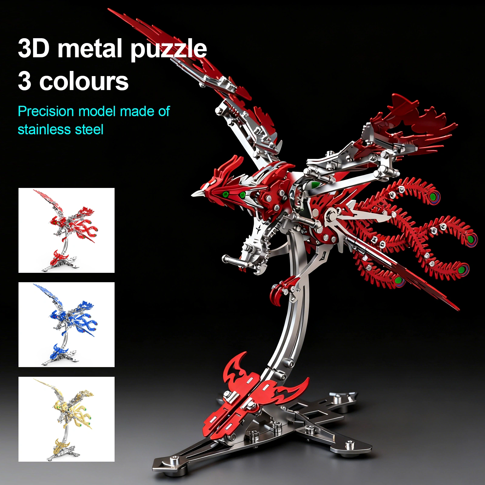 3D Metal Puzzle Phoenix DIY Assembly Model Kit Creative Educational STEM Intellectual Challenge Gift view 4