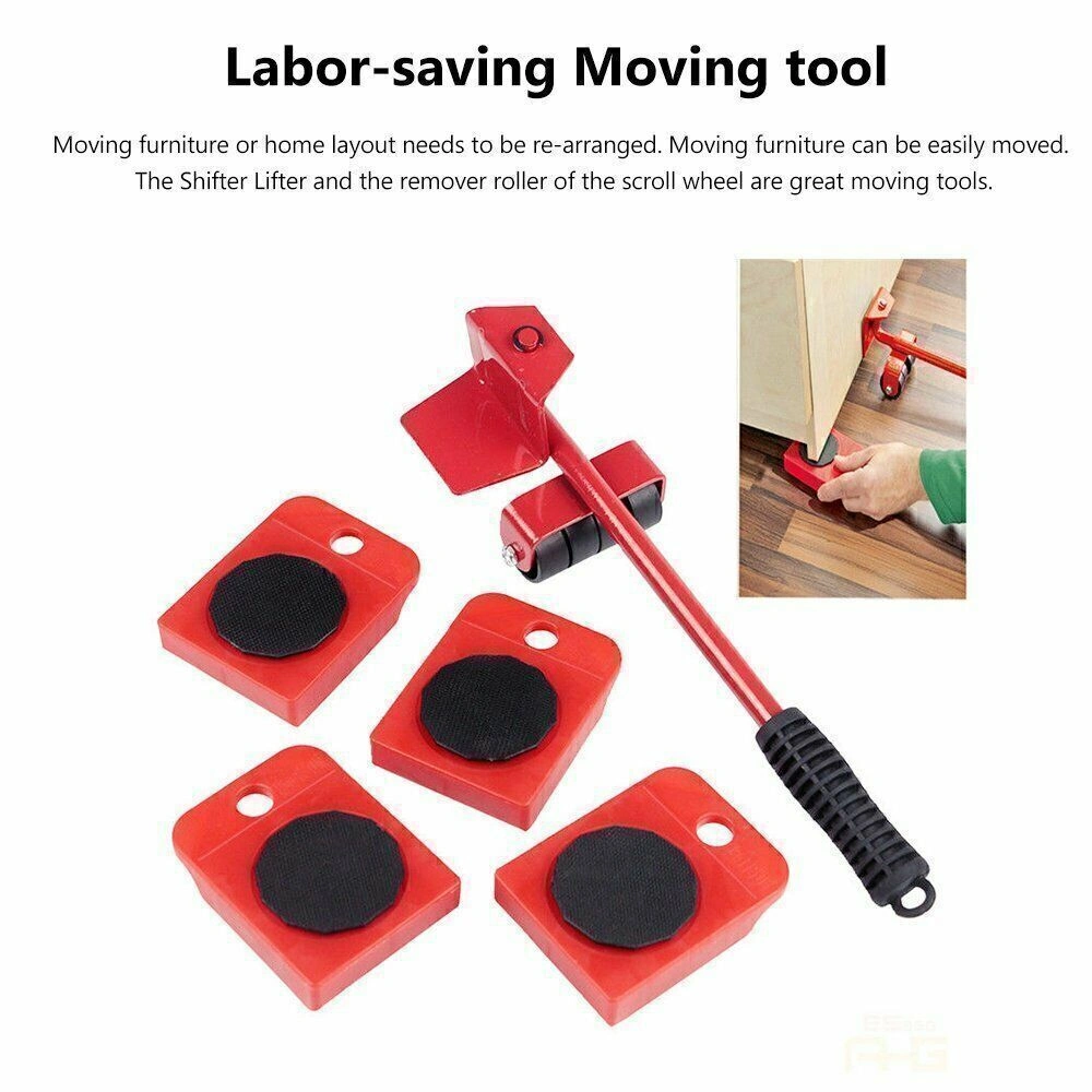 5 PCS Heavy Duty Furniture Movers Sliders, Wheel Shifter Lifter Set for Moving & Removal view 3