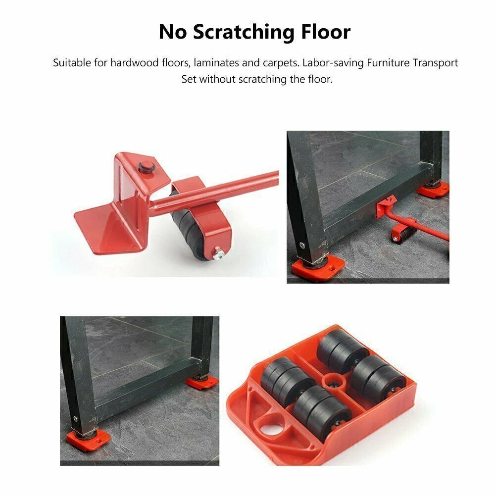 5 PCS Heavy Duty Furniture Movers Sliders, Wheel Shifter Lifter Set for Moving & Removal view 5