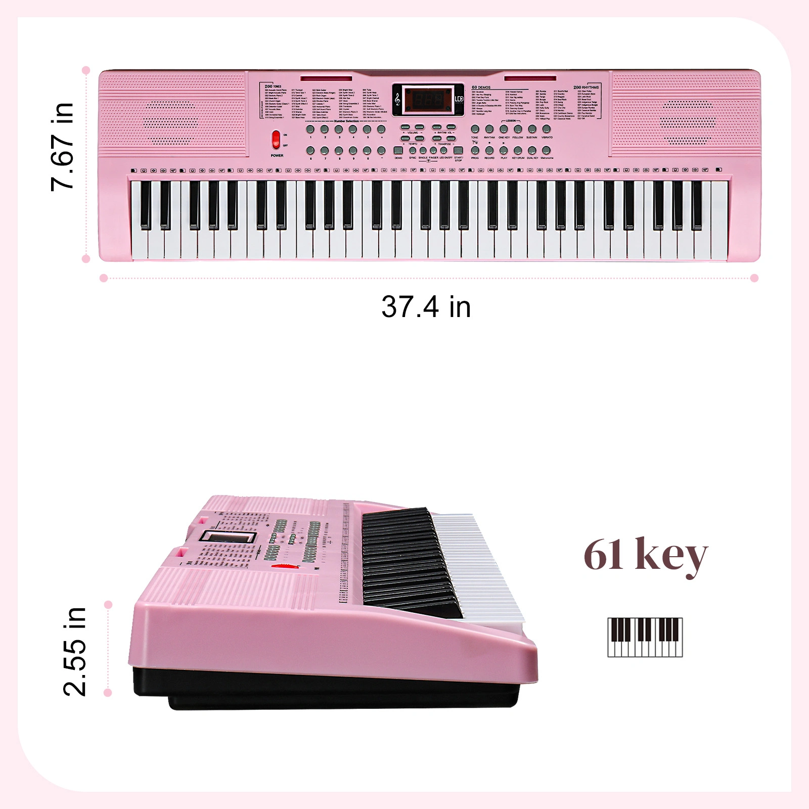 GEP-110 61 Key Lighting Keyboard with Piano Stand, Piano Bench, Built In Speakers, Headphone, Microphone, Music Rest, LED Screen, 3 Teaching Modes for Beginners view 2