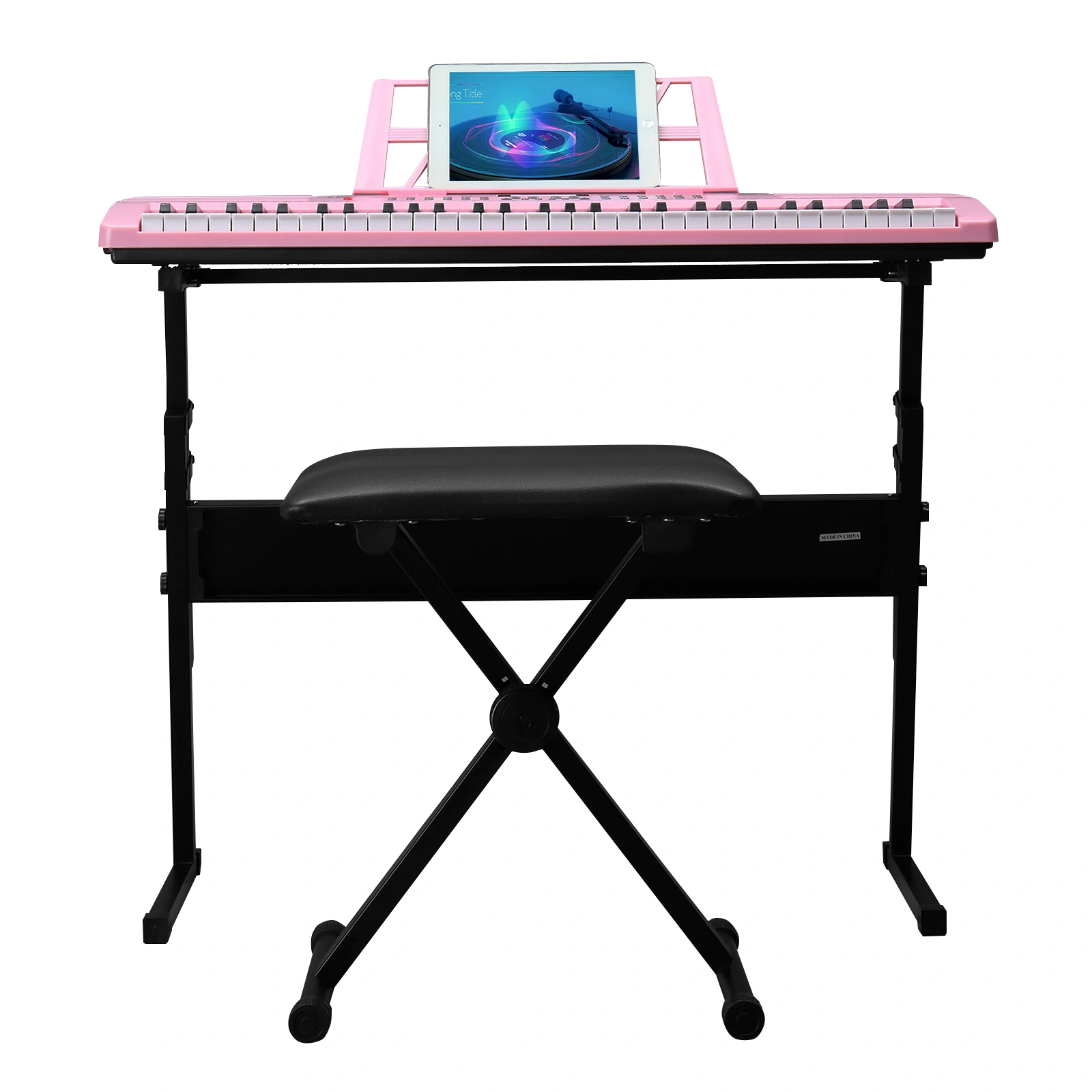 GEP-110 61 Key Lighting Keyboard with Piano Stand, Piano Bench, Built In Speakers, Headphone, Microphone, Music Rest, LED Screen, 3 Teaching Modes for Beginners view 6