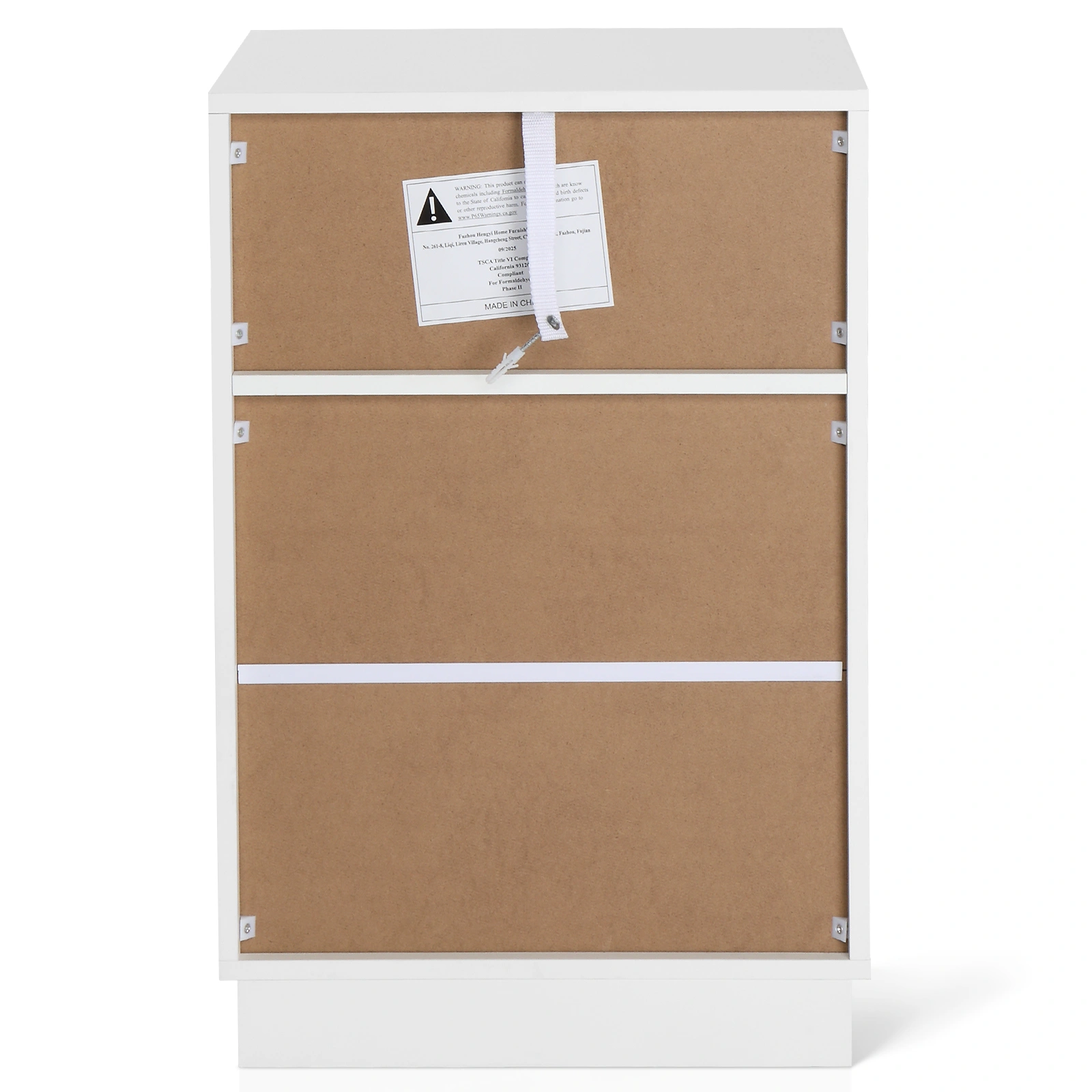 White P2 particleboard with melamine finish, drawer beveled edges, 40*30*60cm, two drawers with top shelf, 1 bedside table view 10