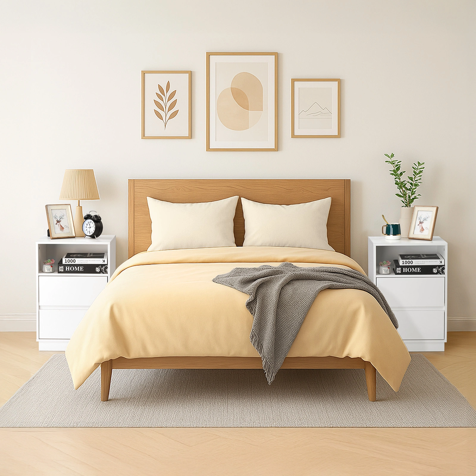 White P2 particleboard with melamine finish, drawer beveled edges, 40*30*60cm, two drawers with top shelf, 1 bedside table view 8
