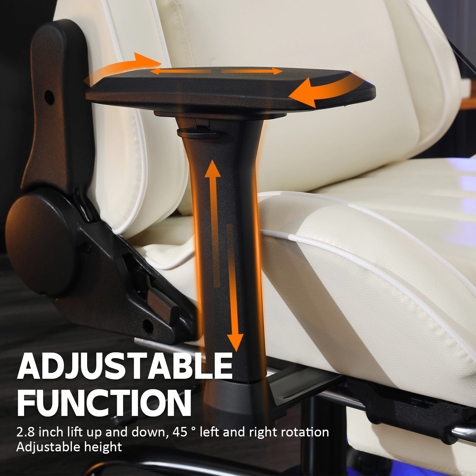 Ergonomic Gaming Chair for Adults, Heavy Duty Office Chair with Footrest & Lumbar Support, 360 Swivel PU Leather Desk Chair, Beige view 3