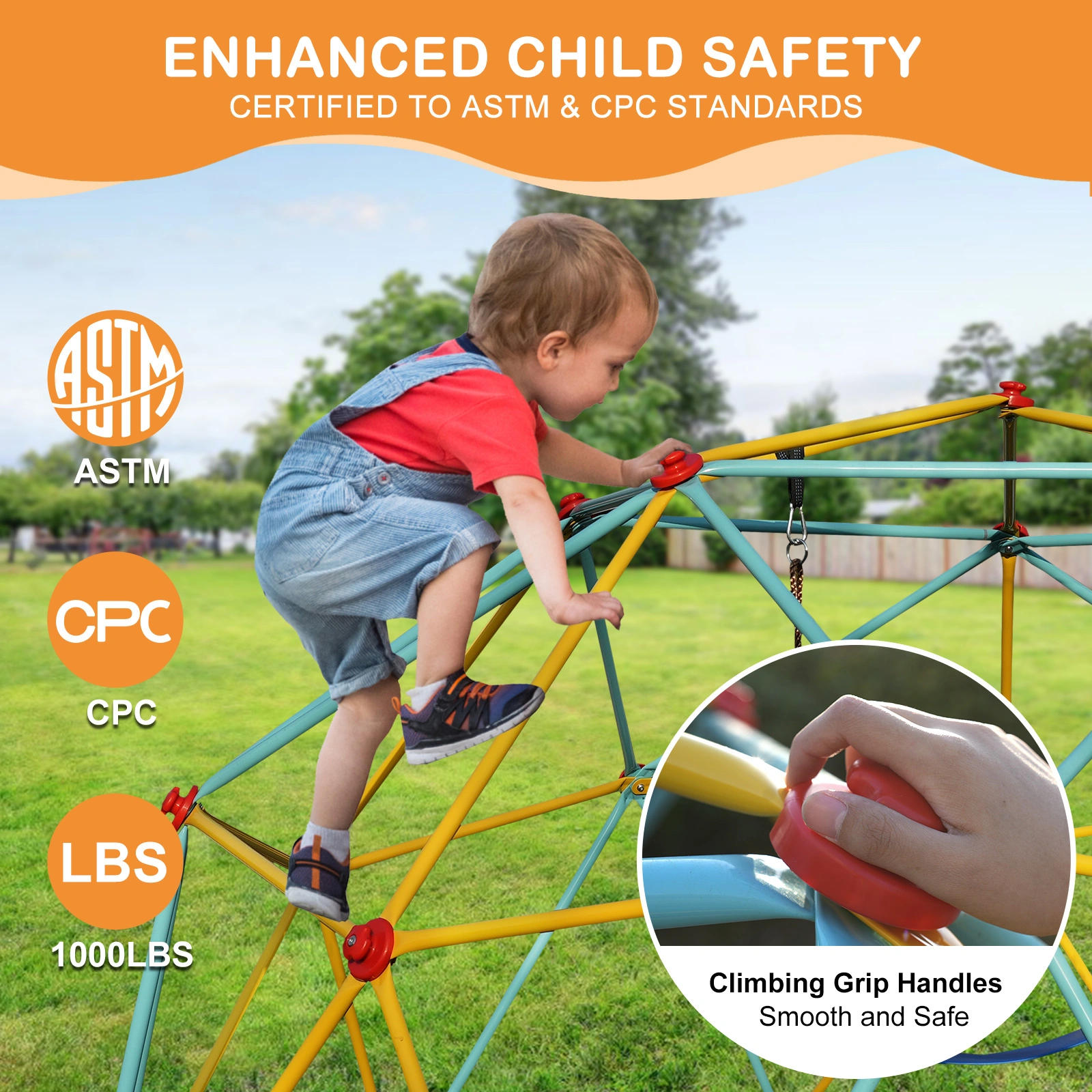 10FT Climbing Dome for Kids Jungle Gym Apply To Park Dome Climber With Swing Playground Equipment,Blue view 6