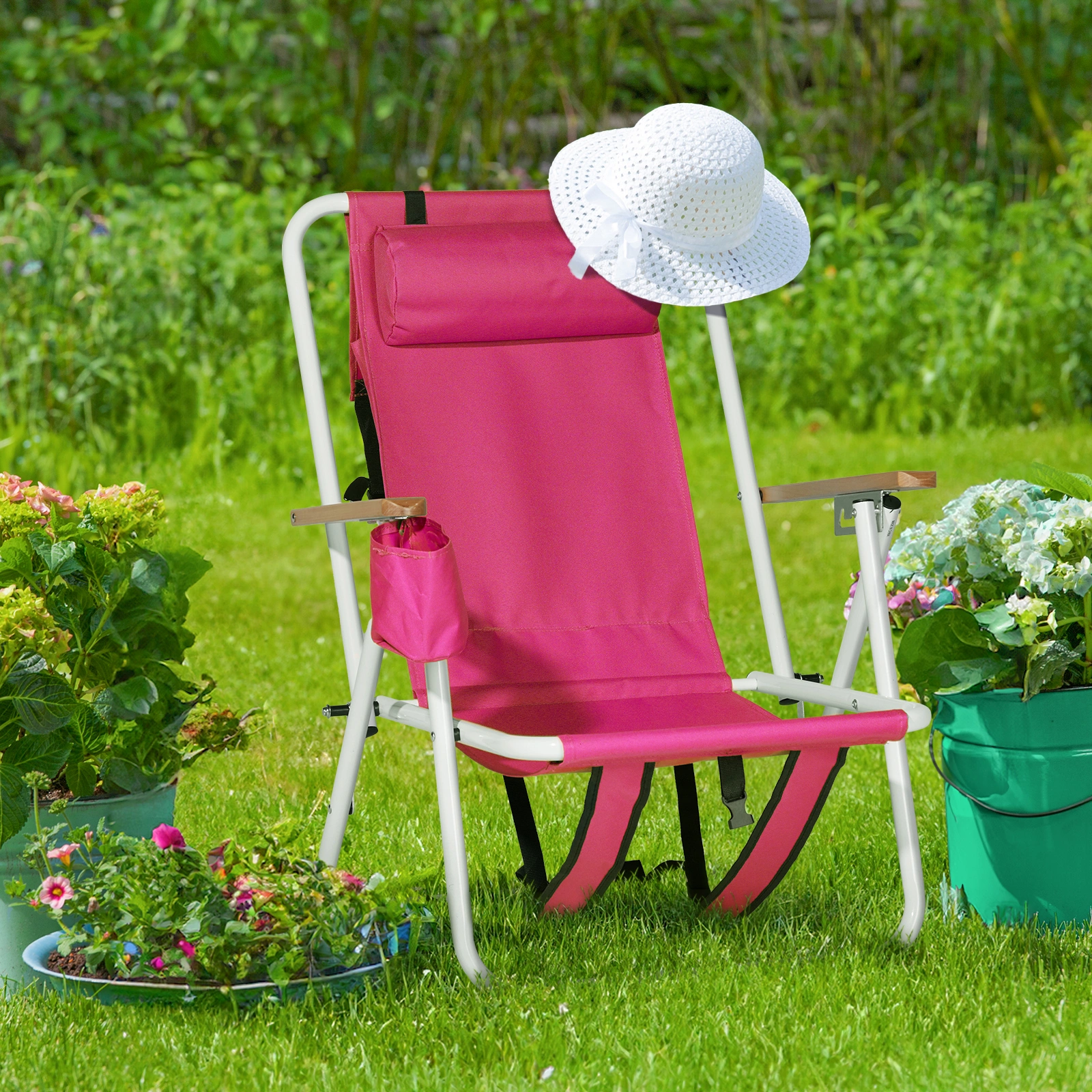 1 PC Barbie Pink Folding Beach Chair, 7.9 Inch Seat Height, 17.7 Inch Wide, 17.3 Inch Deep, Steel Tube Frame with Oxford Fabric, 120kg Load Capacity view 11