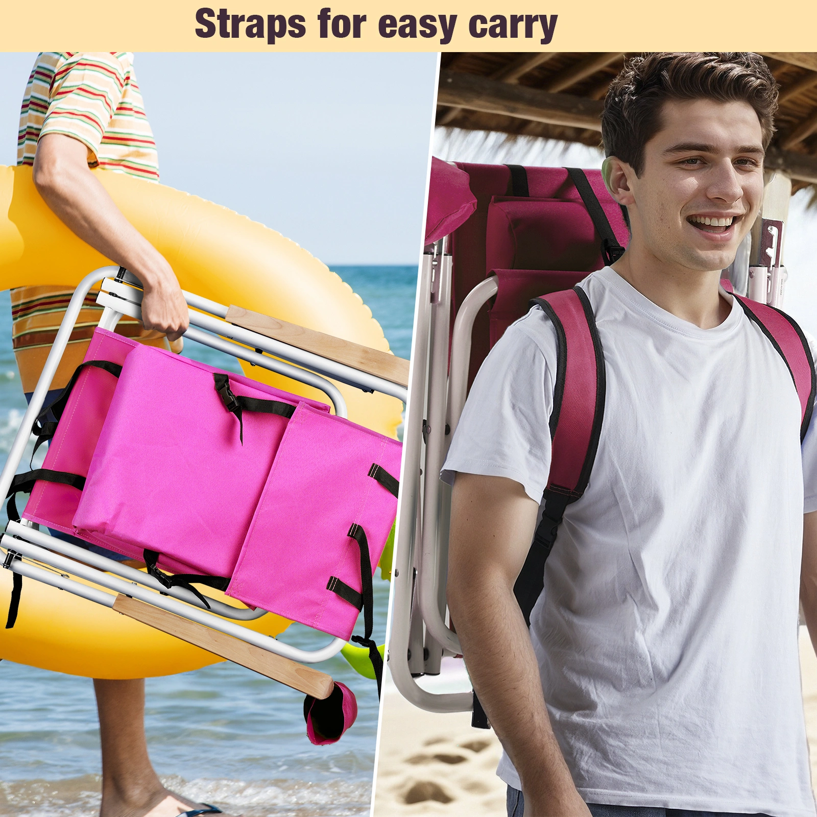 1 PC Barbie Pink Folding Beach Chair, 7.9 Inch Seat Height, 17.7 Inch Wide, 17.3 Inch Deep, Steel Tube Frame with Oxford Fabric, 120kg Load Capacity view 9
