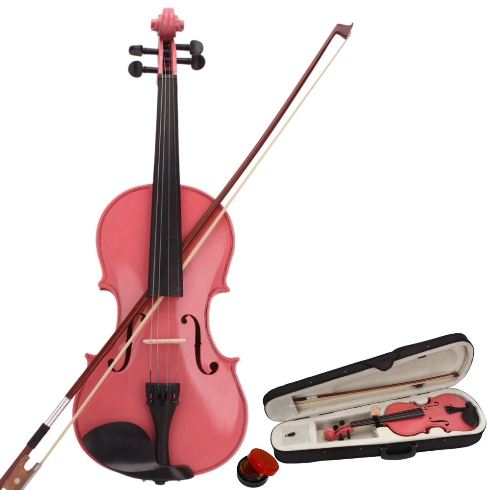 1/8 Size Acoustic Violin Case with Bow & Rosin, Pink Hard Shell Protective Case for Beginners, Includes Shoulder Strap & Accessories Pocket