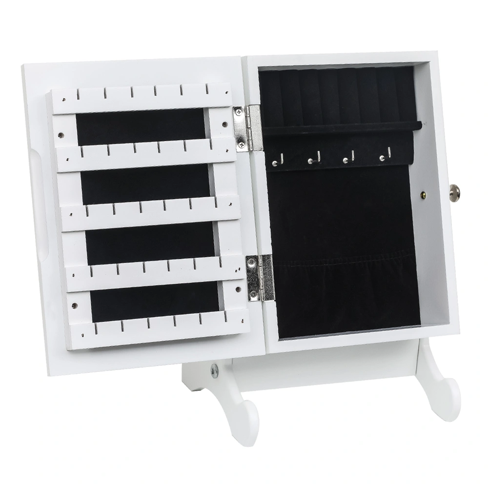 White Countertop Jewelry Cabinet with Mirror & Stand - Small Armoire Storage Box Organizer