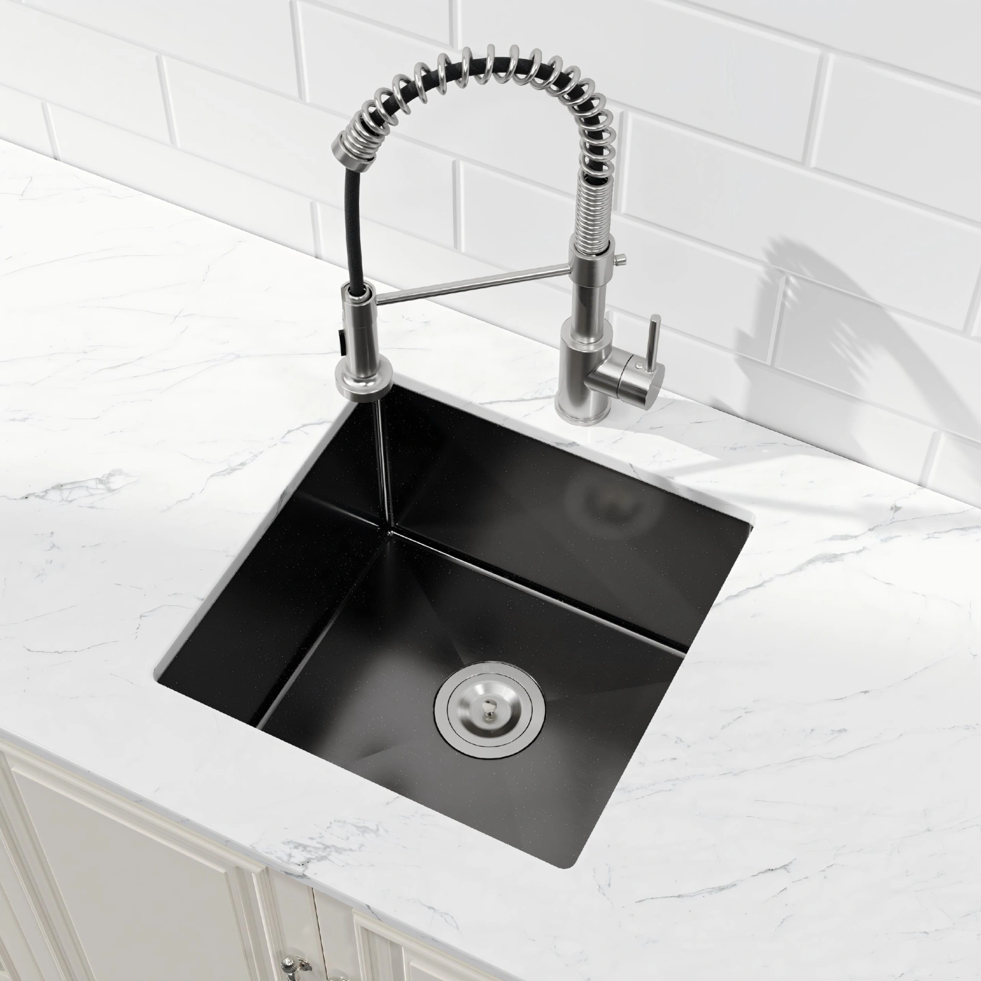 Stainless Steel Kitchen Sink, 18″x18″ Single Bowl, Undermount HandmadeSink in Black, with US Standard Drain and Hook[Unable ship on weekends, TK/TEMU only for pickup, only TX10643 warehouse supports GOFO] view 2