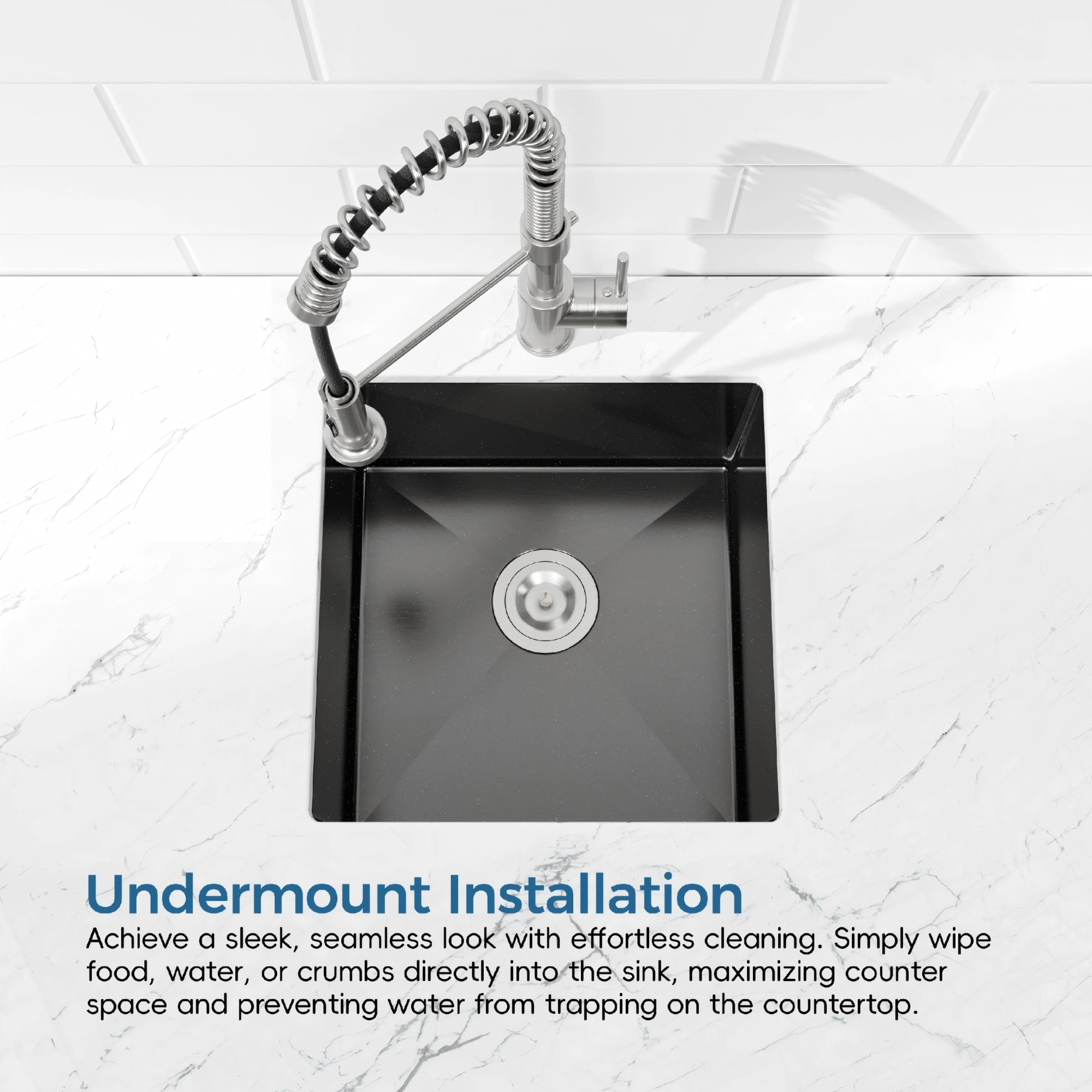 Stainless Steel Kitchen Sink, 18″x18″ Single Bowl, Undermount HandmadeSink in Black, with US Standard Drain and Hook[Unable ship on weekends, TK/TEMU only for pickup, only TX10643 warehouse supports GOFO] view 3
