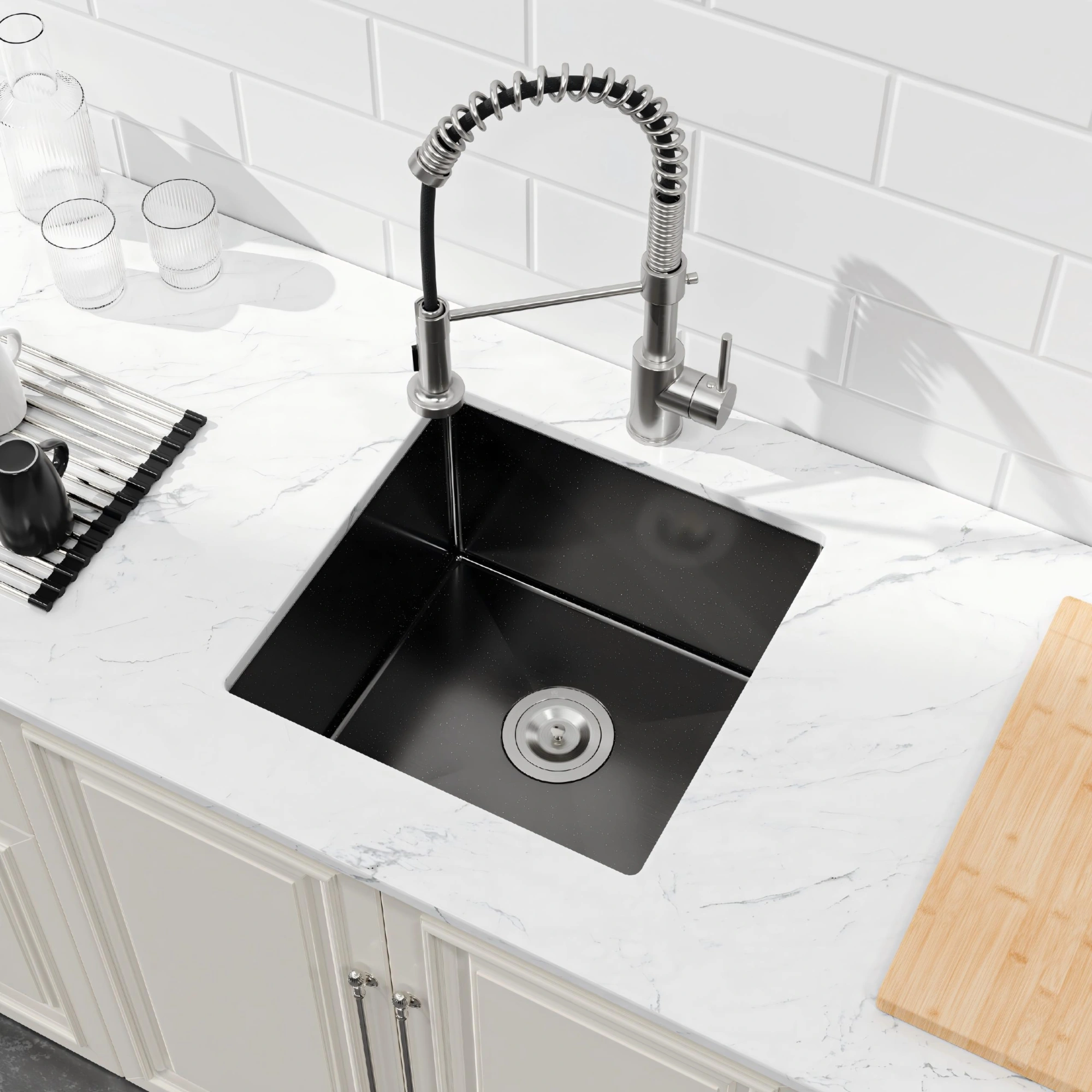 Stainless Steel Kitchen Sink, 18″x18″ Single Bowl, Undermount HandmadeSink in Black, with US Standard Drain and Hook[Unable ship on weekends, TK/TEMU only for pickup, only TX10643 warehouse supports GOFO] view 6