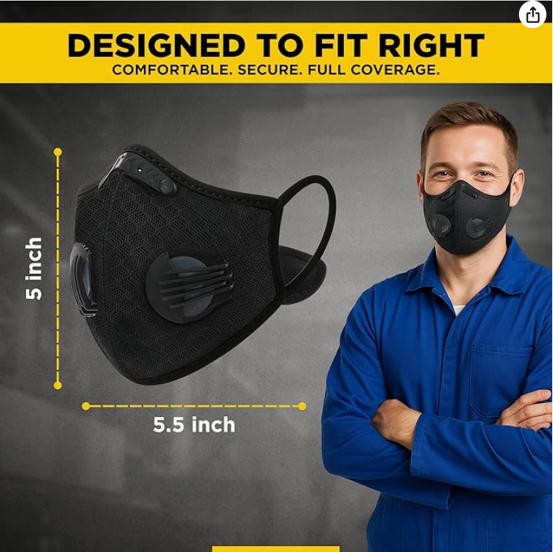 (2 Pack)Reusable Half Face Cover Mask w/ Filter Cycling Outdoor Sport Face Mask Black view 9