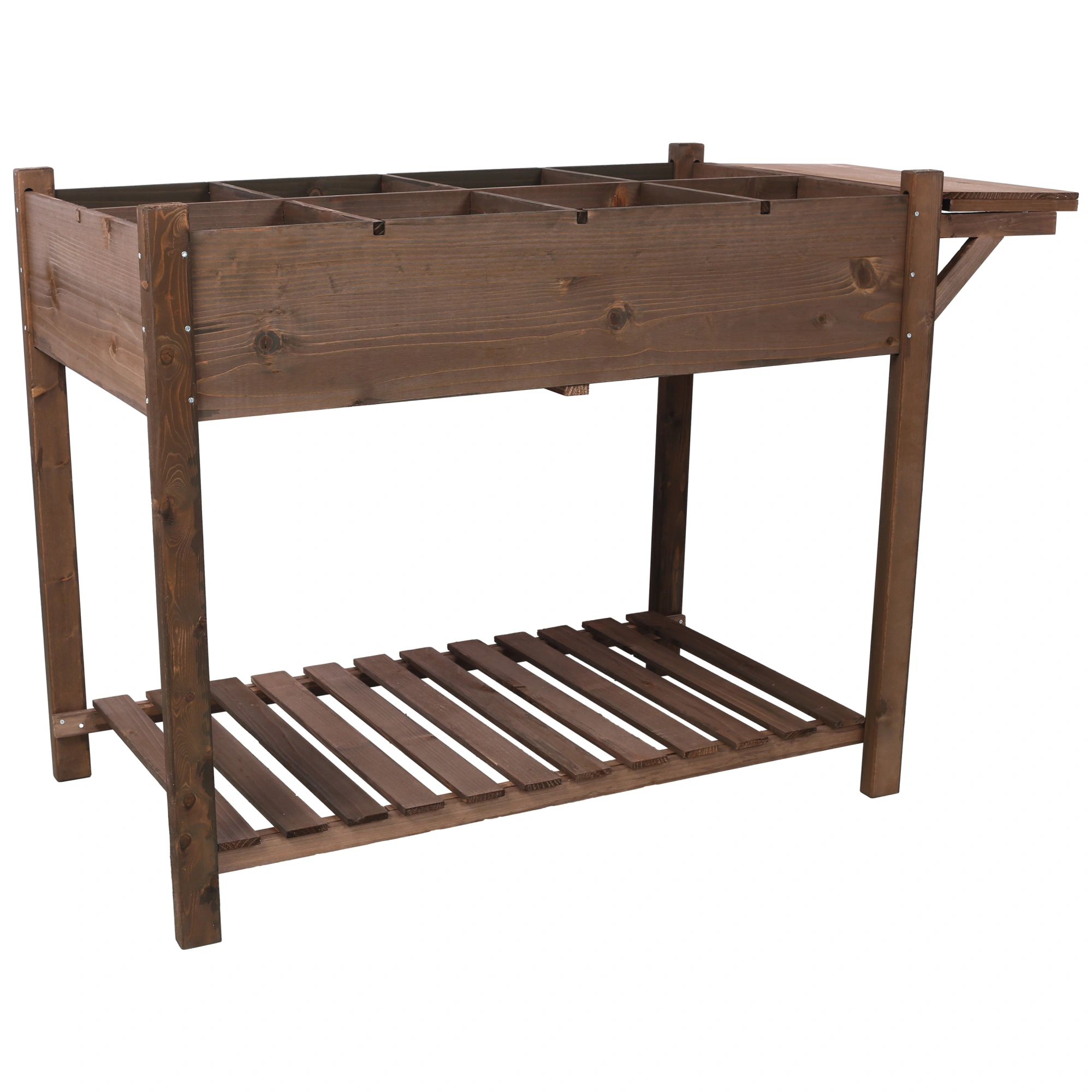 8 Pockets Raised Garden Bed Elevated Wood Planter Box with Foldable Side Table & Storage Shelf, Dark Brown for Herbs Vegetables Flowers view 5