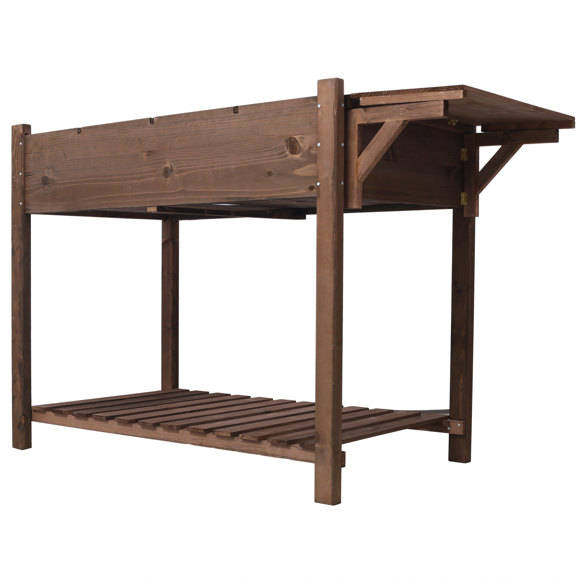 8 Pockets Raised Garden Bed Elevated Wood Planter Box with Foldable Side Table & Storage Shelf, Dark Brown for Herbs Vegetables Flowers view 6