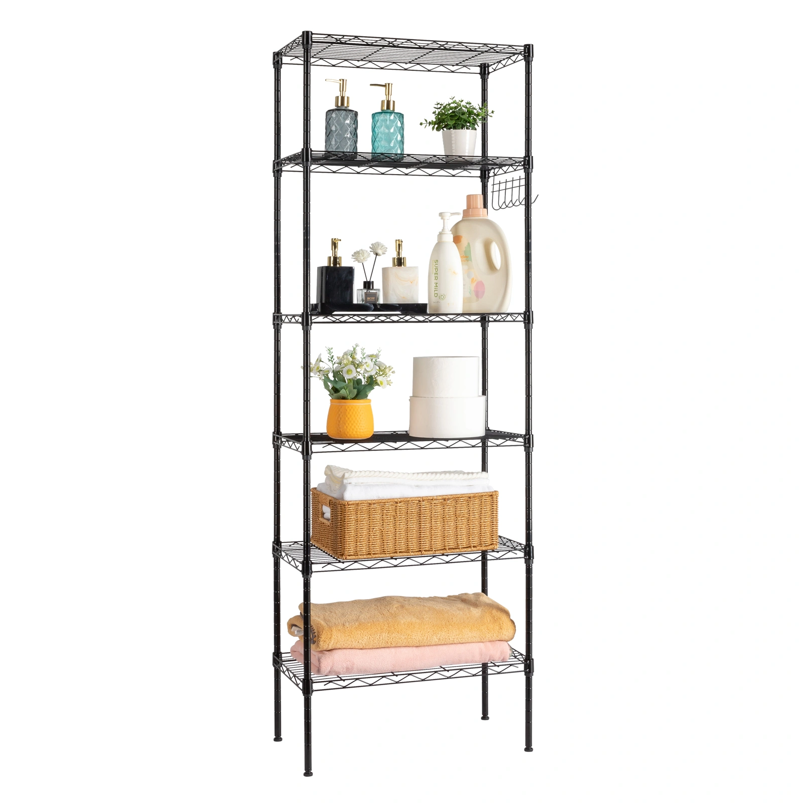 Replaceable assembly with wheels, floor mounted carbon steel storage rack, black view 5