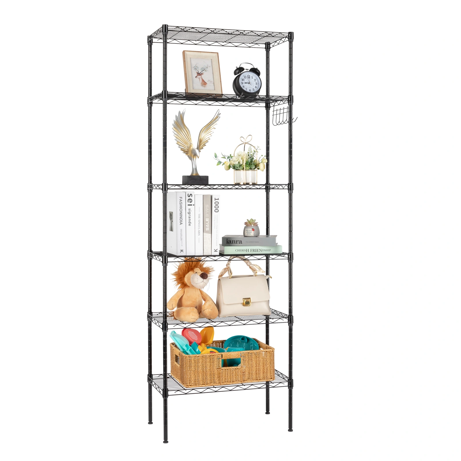 Replaceable assembly with wheels, floor mounted carbon steel storage rack, black view 6