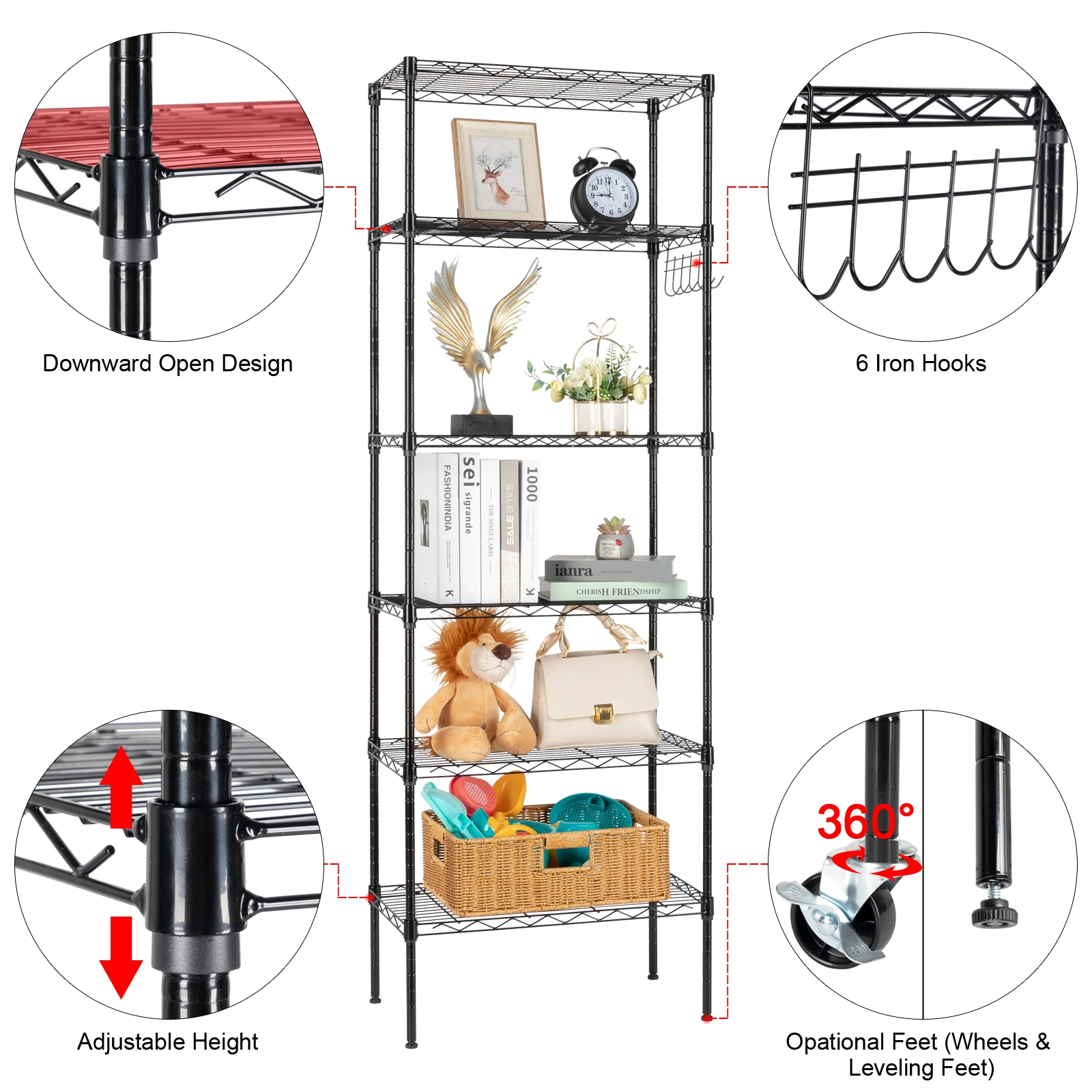 Replaceable assembly with wheels, floor mounted carbon steel storage rack, black view 9