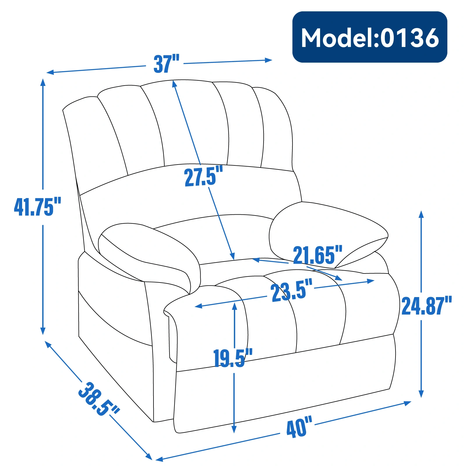 Large Fabric Manual Recliner Chair for Living Room, Beige - Extra Wide Soft Upholstered Recliner view 4