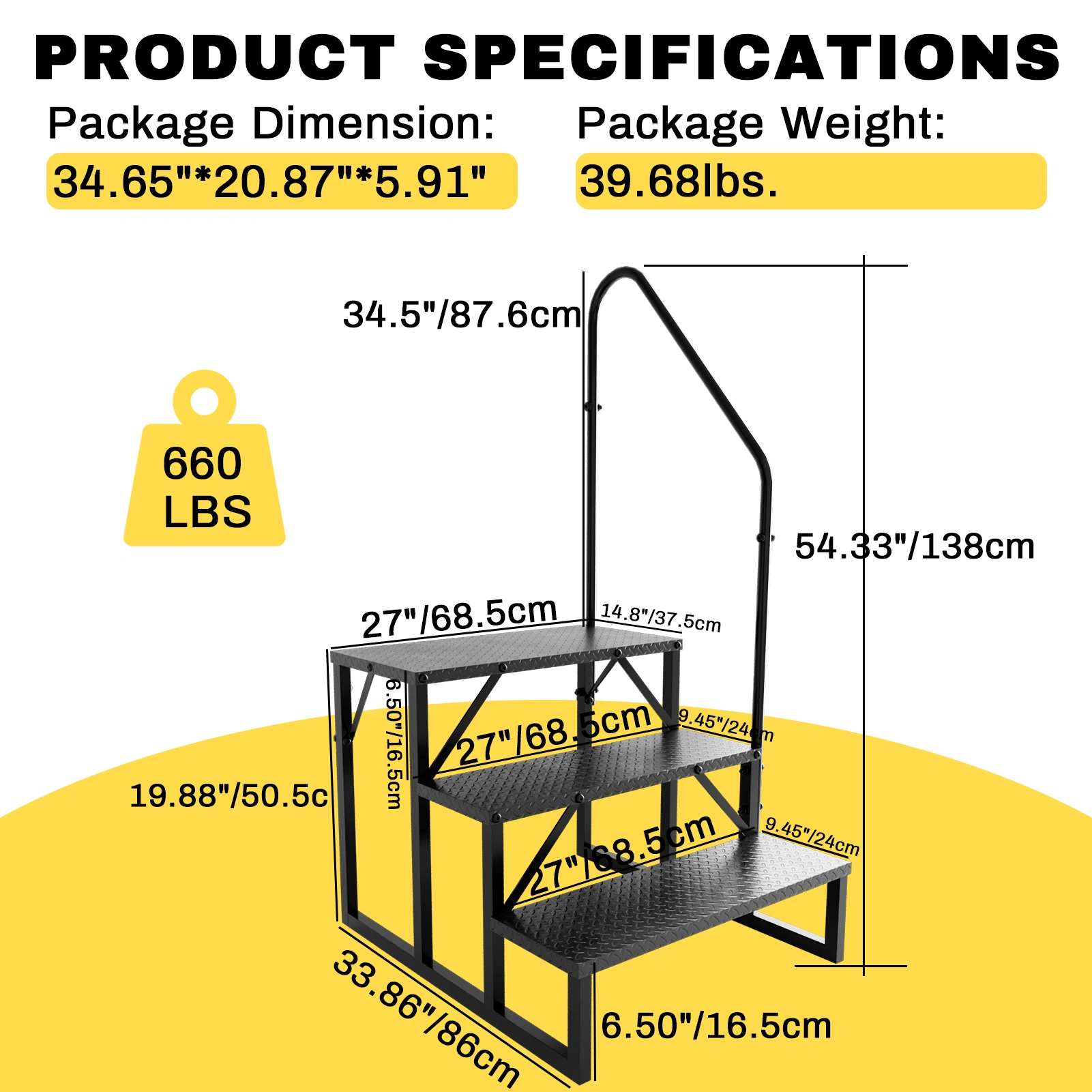 RV 3 Step Ladder, Heavy Duty Hot Tub Steps with Handrail, 660 Lbs Portable Pool Ladder for Camper Outdoor SPA Pet Stairs view 2