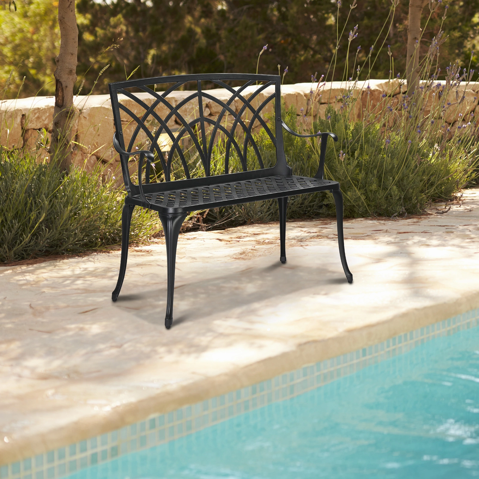 38in Outdoor Orchid Back Aluminum Bench Black view 11