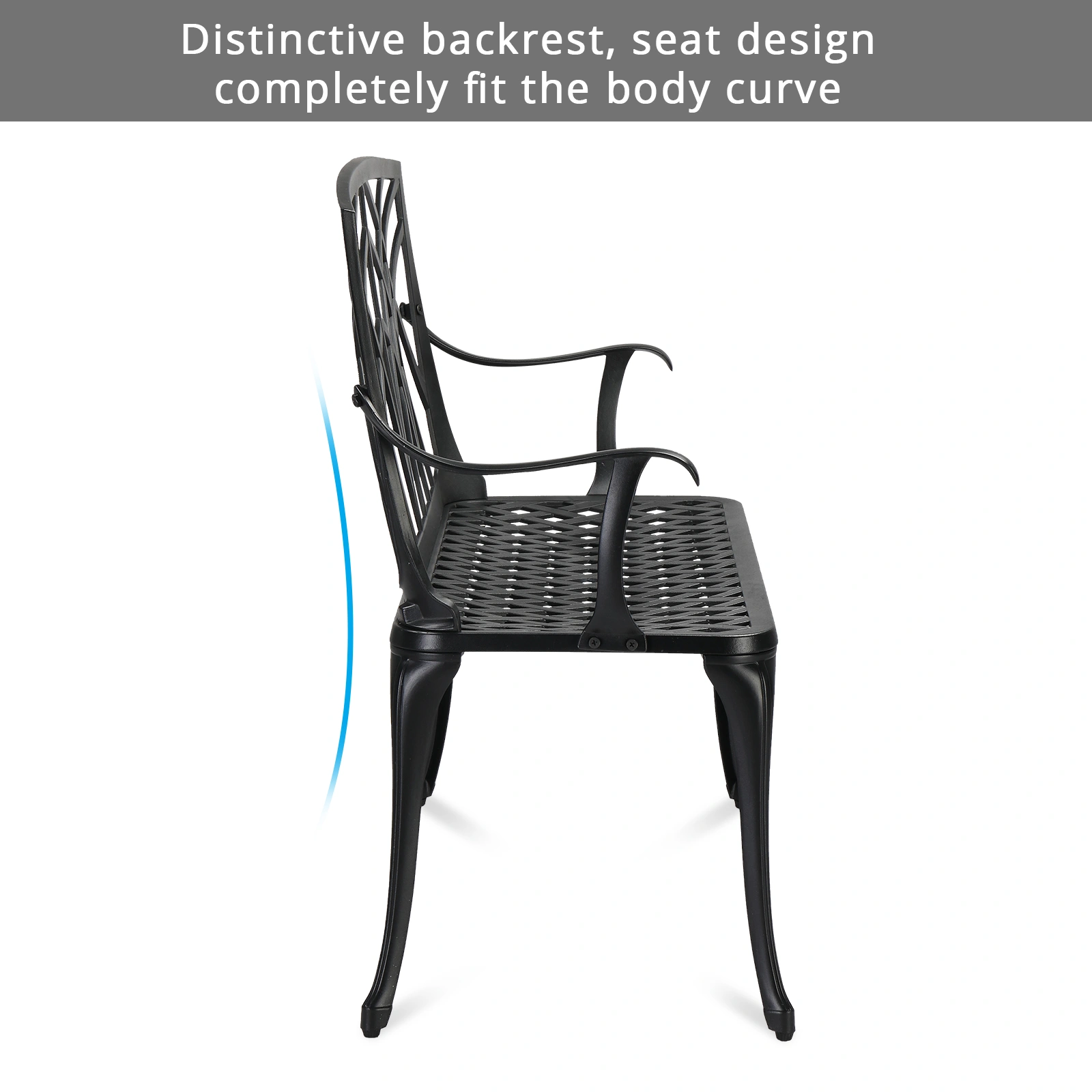 38in Outdoor Orchid Back Aluminum Bench Black view 13