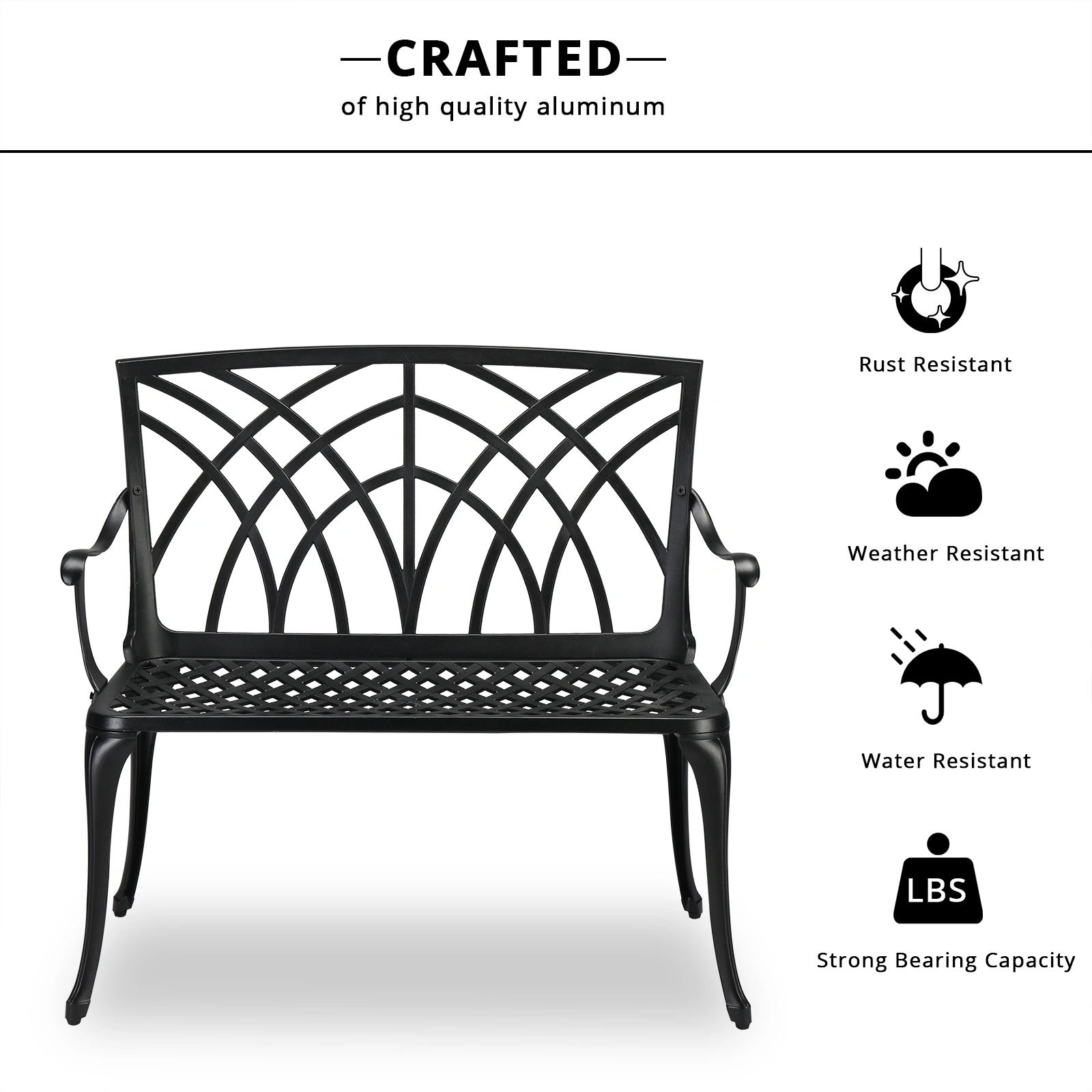 38in Outdoor Orchid Back Aluminum Bench Black view 15