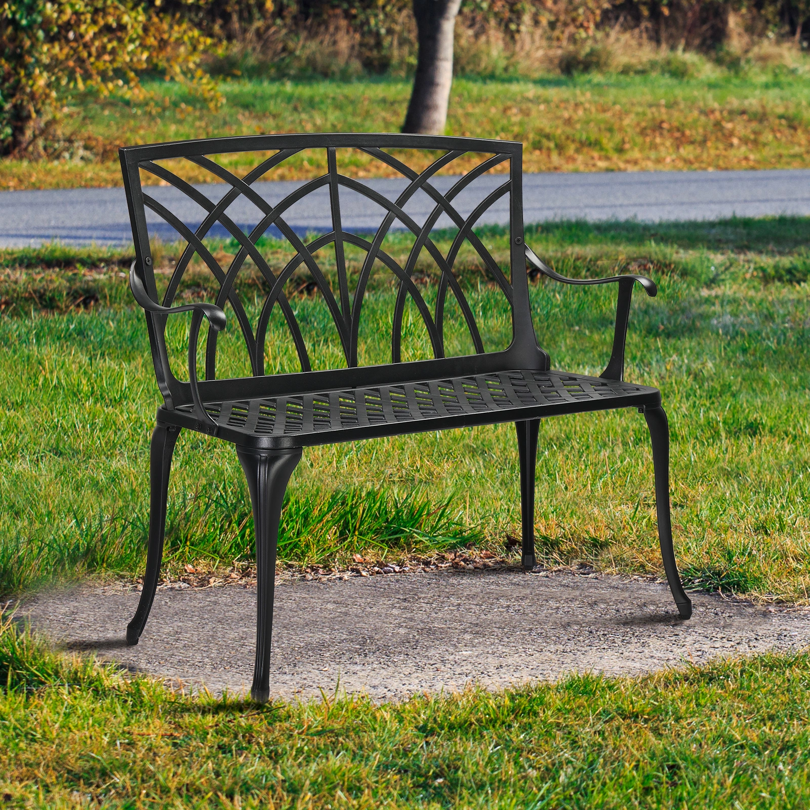 38in Outdoor Orchid Back Aluminum Bench Black view 4
