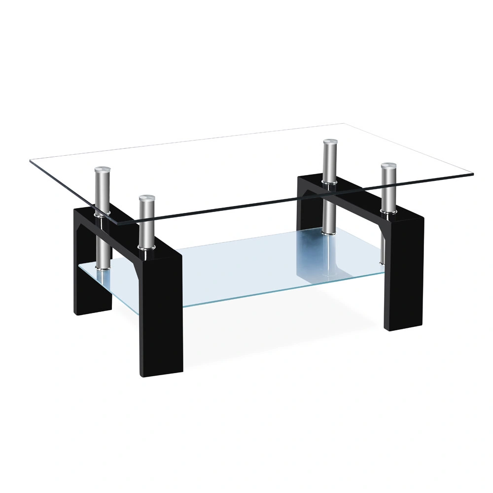 Arc Shaped Tempered Glass Coffee Table, Two Tier Glass Top End Table with Modern Curved Design for Living Room view 2