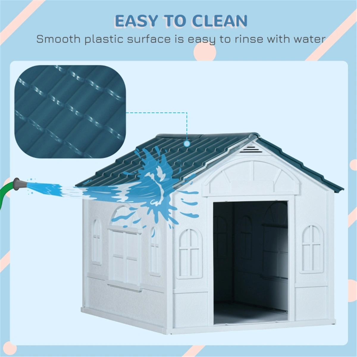 Blue All-Weather Plastic Dog House Easy Assembly Puppy Shelter for Medium Small Dogs Indoor Outdoor view 3