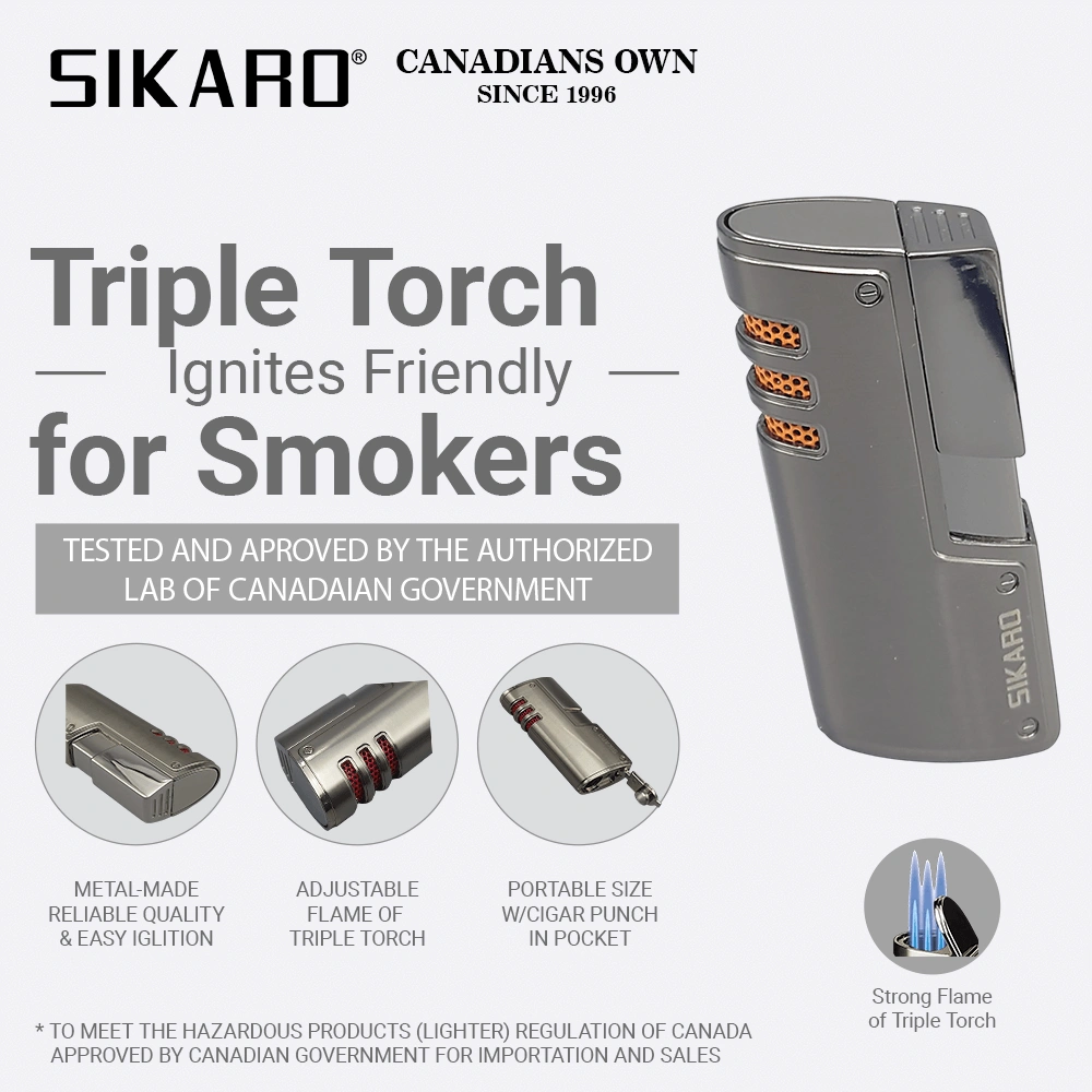 SIKARO CYCLONE Triple Torch Lighter, Gunmetal Refillable Butane Windproof Lighter with Cigar Punch, Adjustable Flame for Cigars Cigarettes Kitchen Outdoor view 2