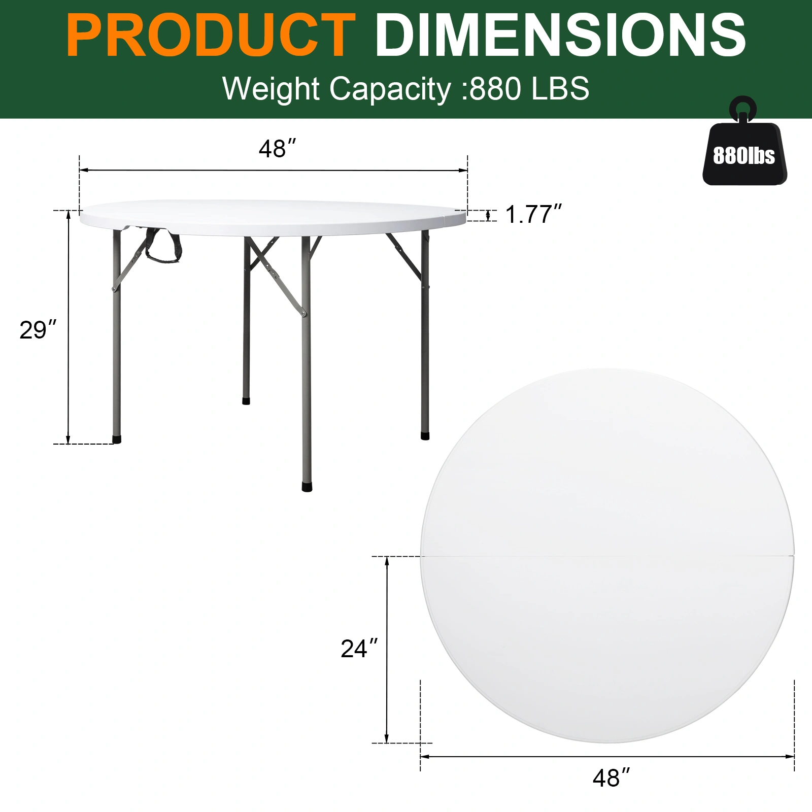 48inch Round Folding Table Outdoor Folding Utility Table White view 18